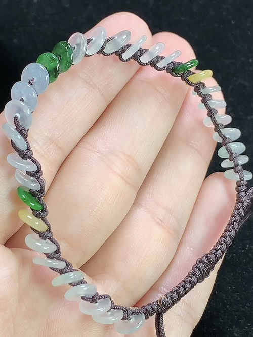 冰三彩岁岁平安扣手串，尺寸7.0-1.2mm，D22azd8