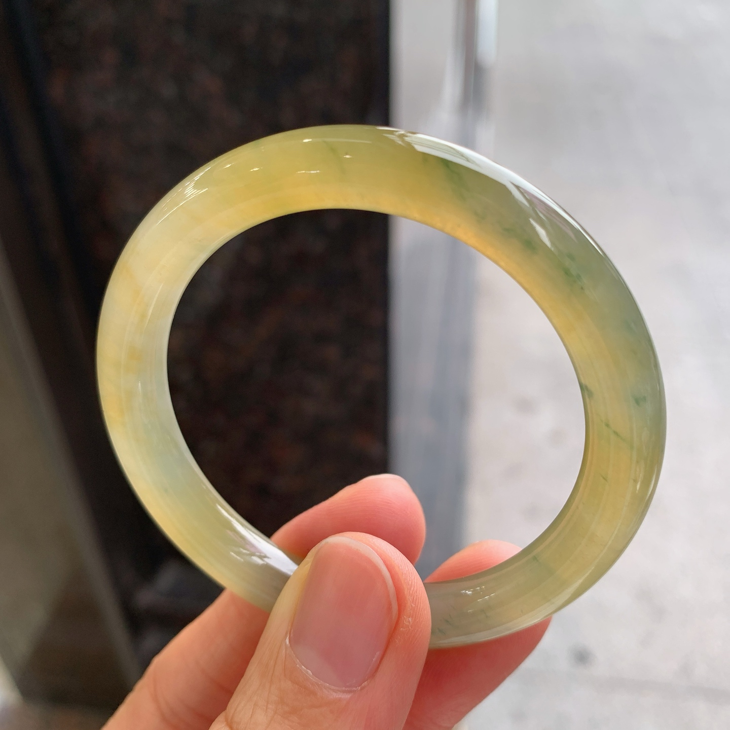 圆条冰黄翡飘花 有纹 尺寸：50/8 小圈口