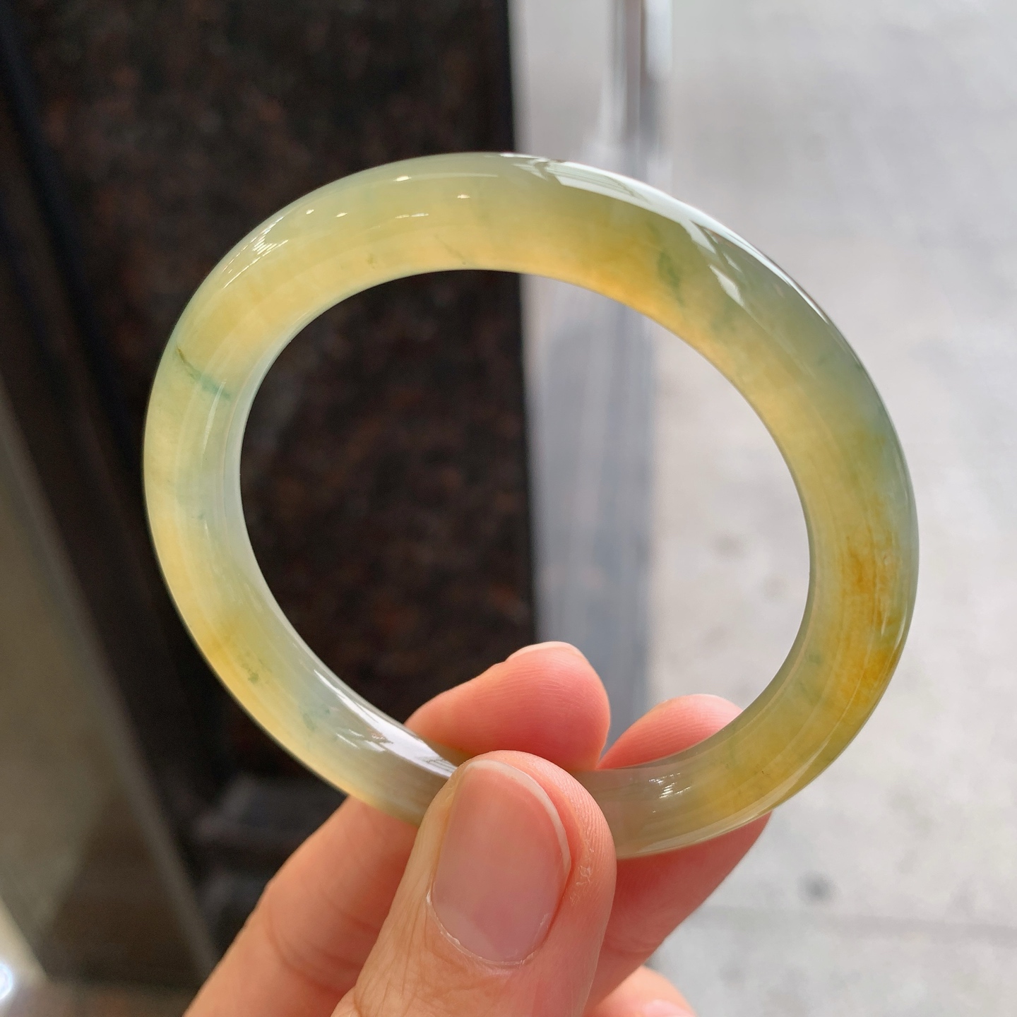 圆条冰黄翡飘花 有纹 尺寸：50/8 小圈口