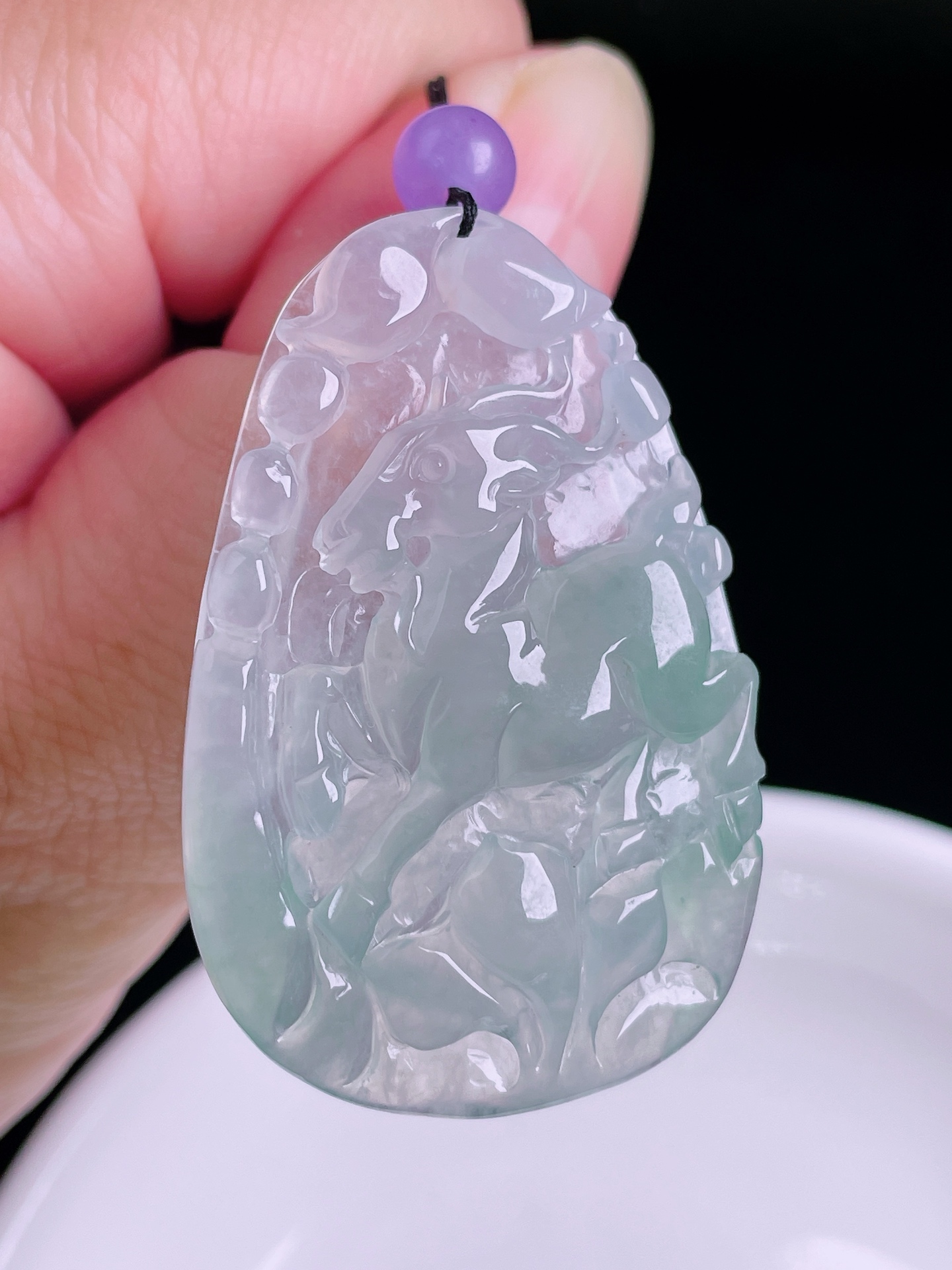 高冰生肖羊，老种起光，细底通透，尺寸：43.3/28.5/5.8mm0822