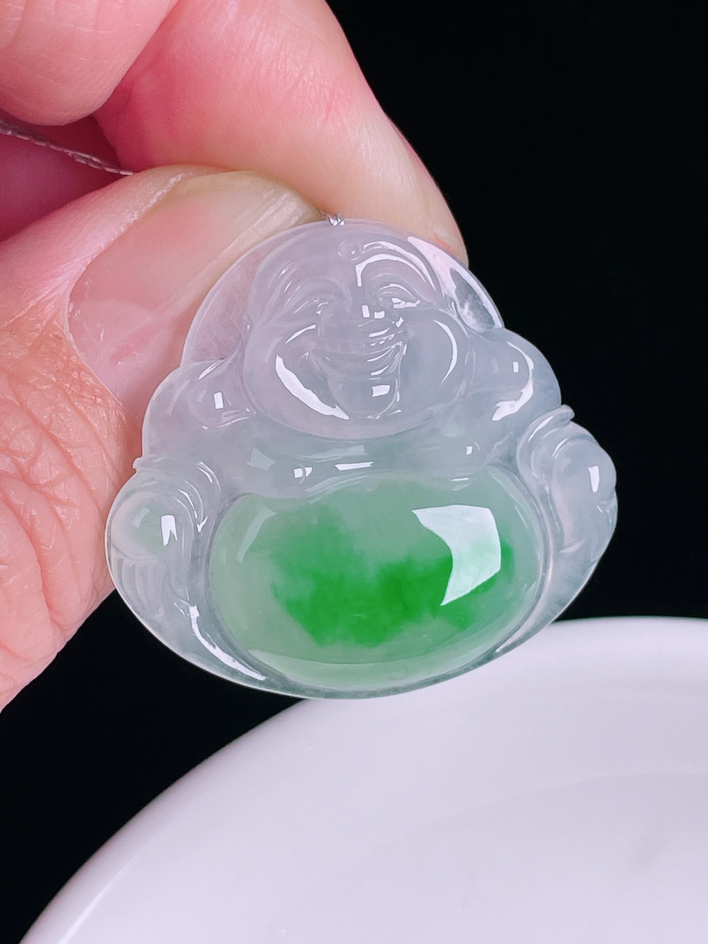 冰绿佛公，老种起光，细底通透，尺寸：30.4/33.2/6mm0822