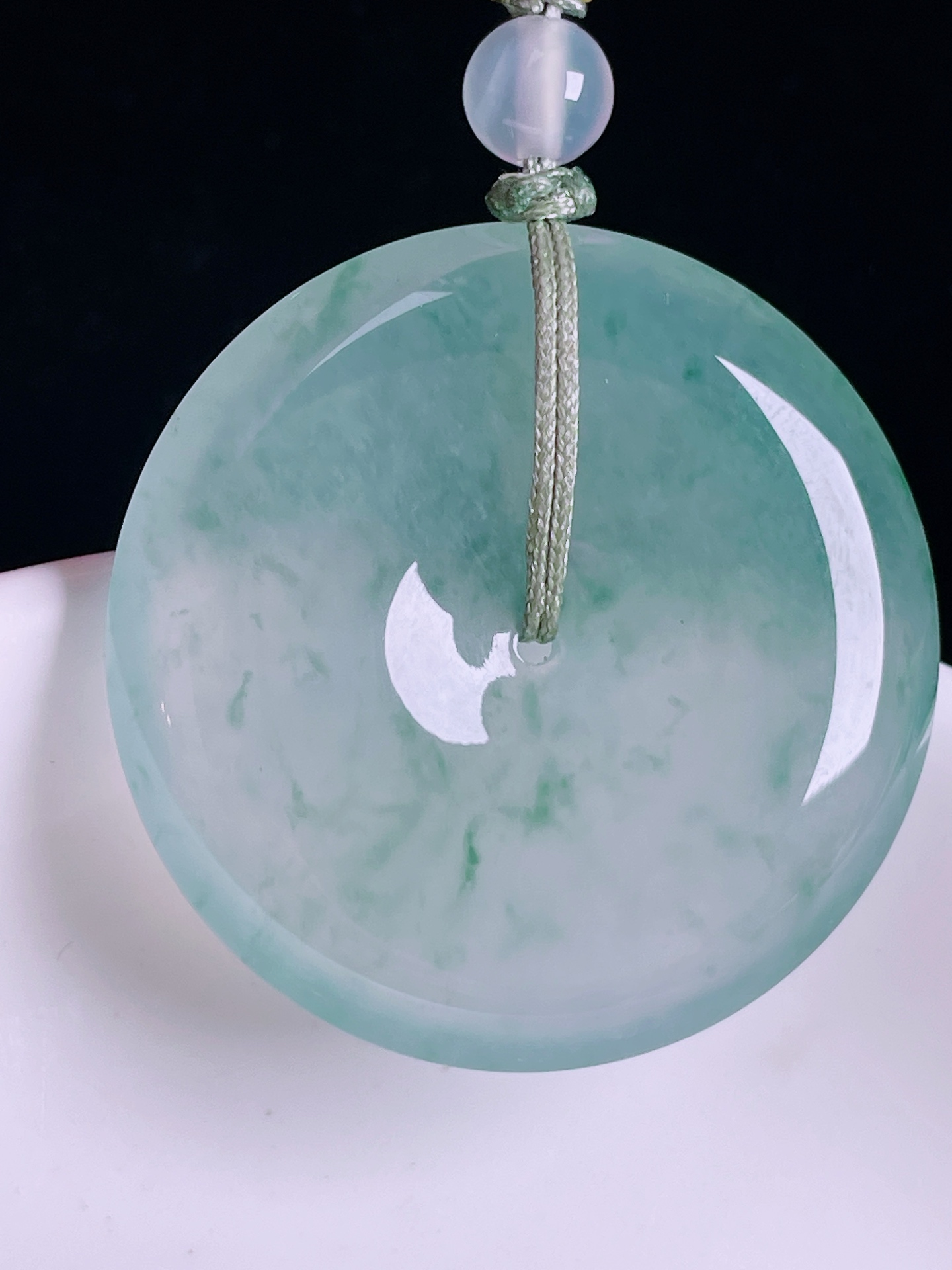 飘花平安扣，老种起光，细底通透，尺寸：35/6.3mm0822
