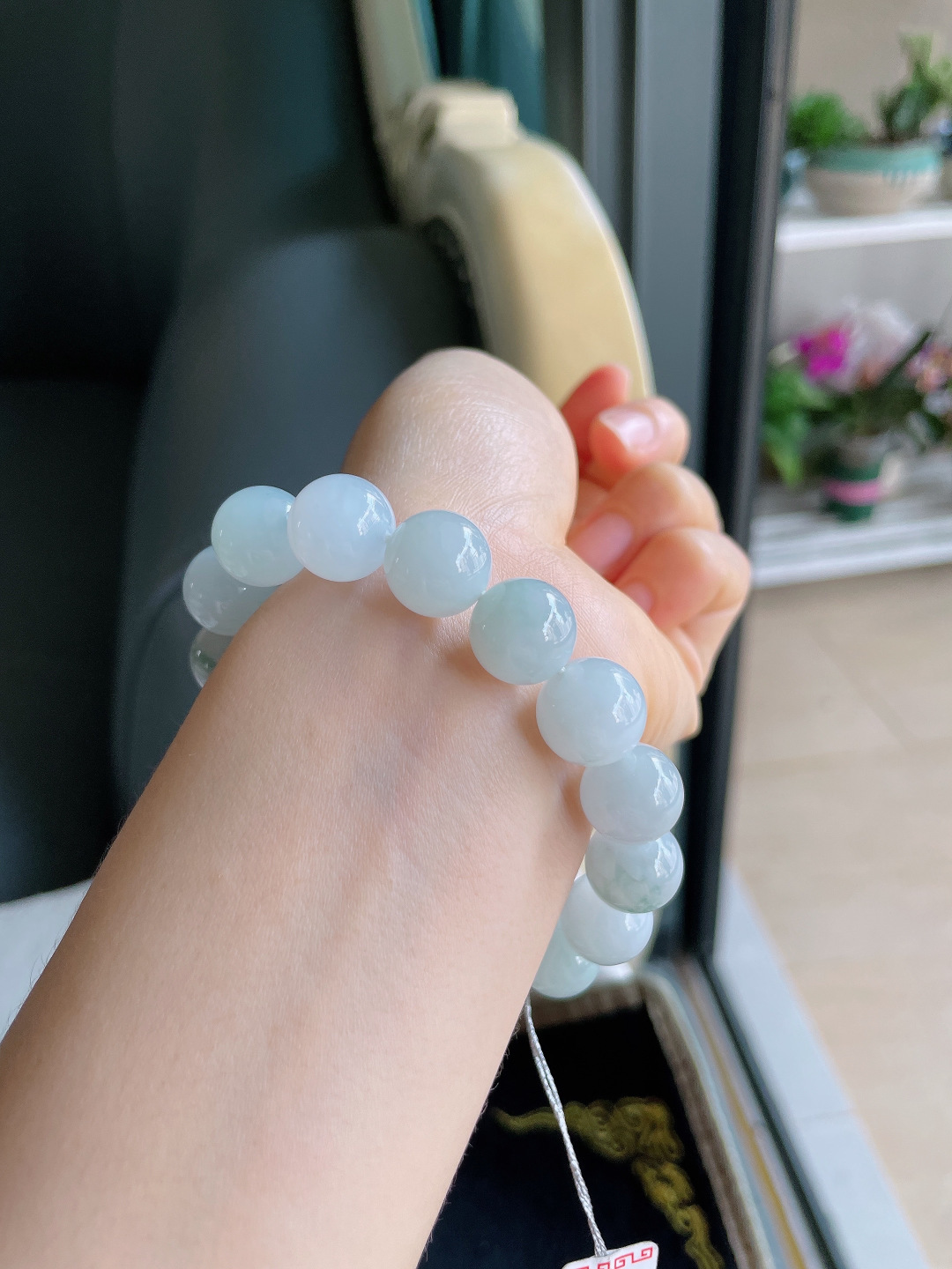 ️，缅甸天然翡翠A货，冰润白手串，尺寸：12.5mm。【编2439】