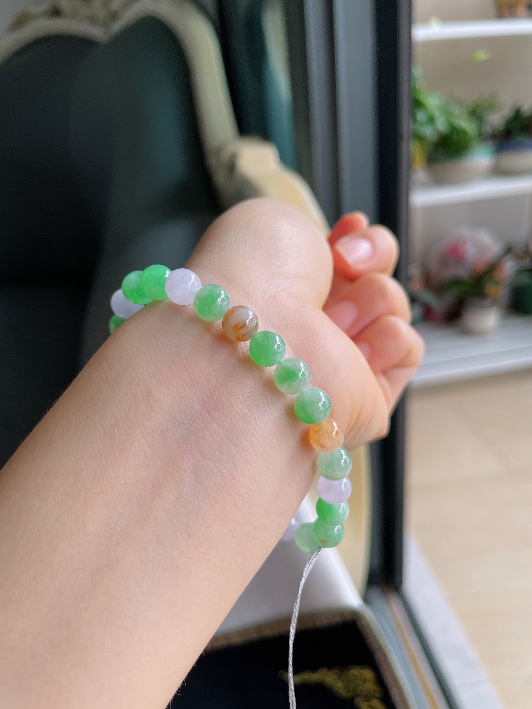 ️，缅甸天然翡翠A货，冰多宝马卡龙手串，尺寸：7mm。【编4319】