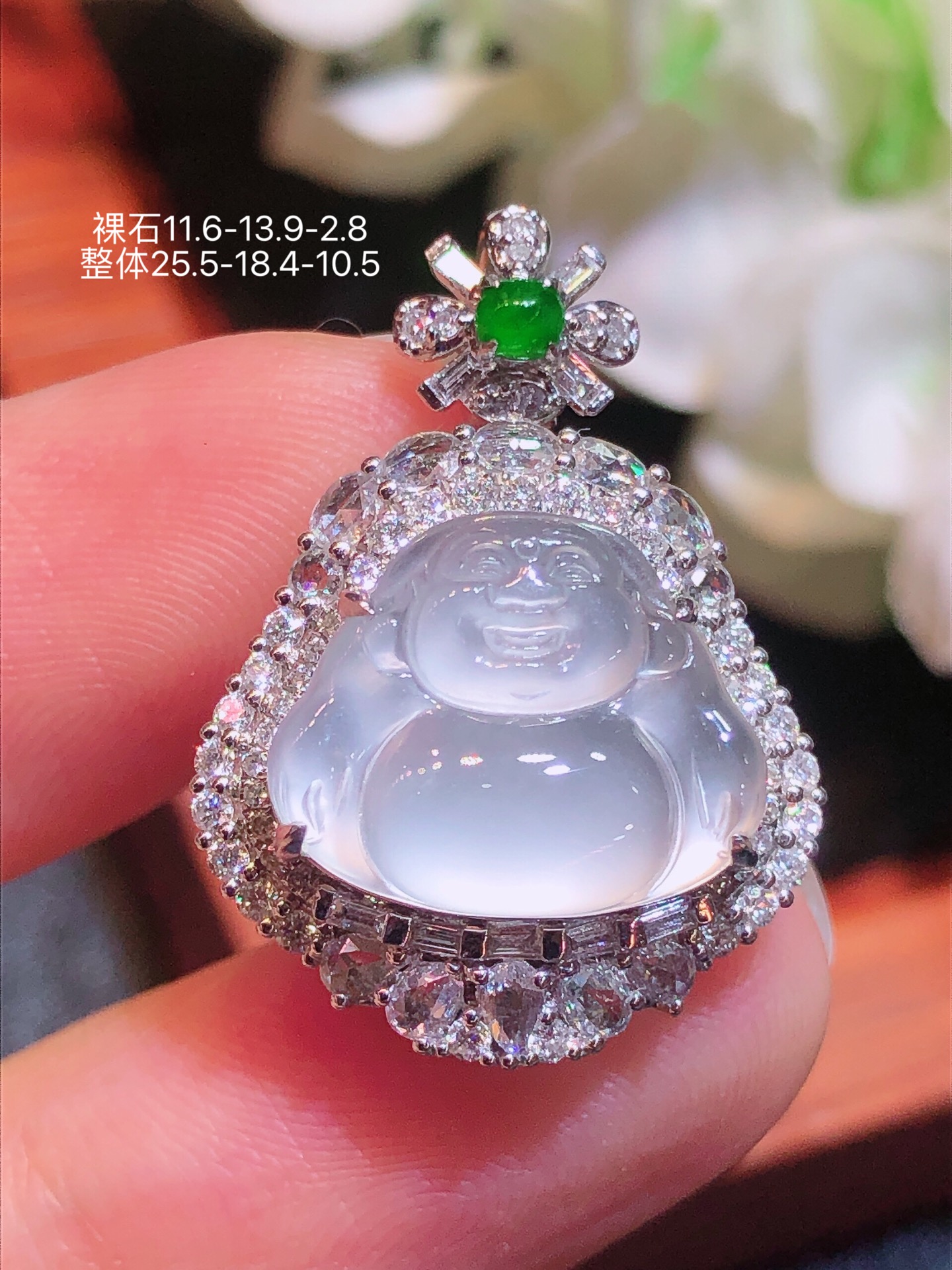 ️18K金镶 茅台白佛公吊坠 无裂 水润色艳 品相饱满 配送银链苹果拍摄，实物更好看，11.6-1