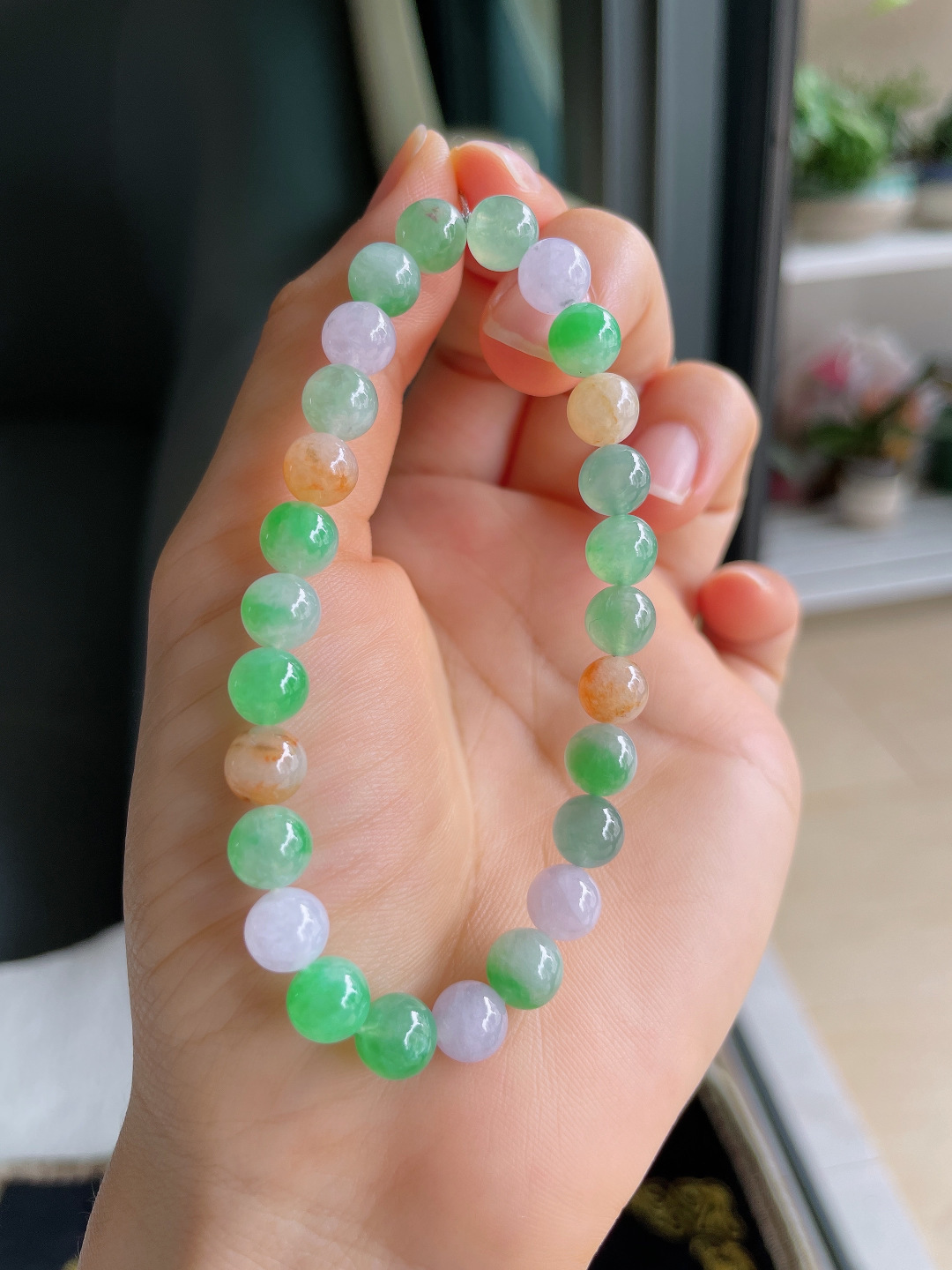 ️，缅甸天然翡翠A货，冰多宝马卡龙手串，尺寸：7mm。【编4319】