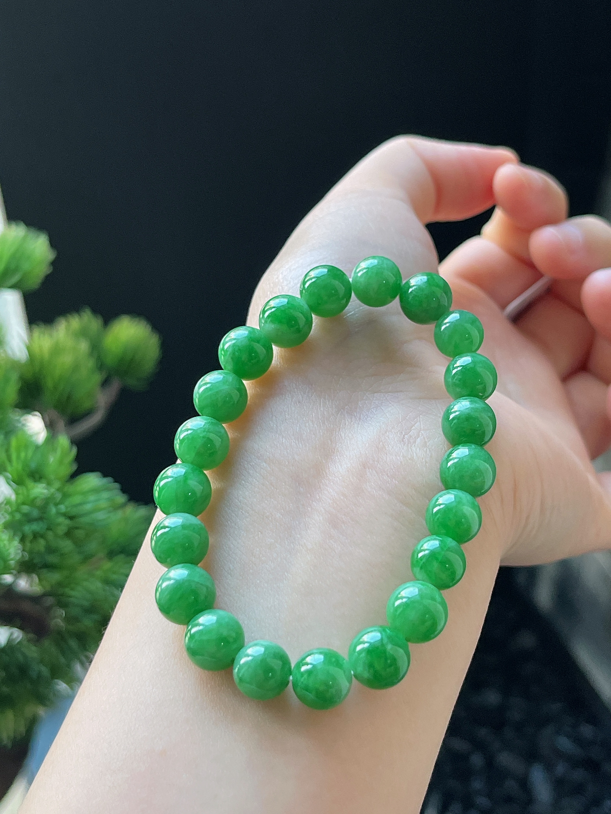 翡翠糯化种绿色手链