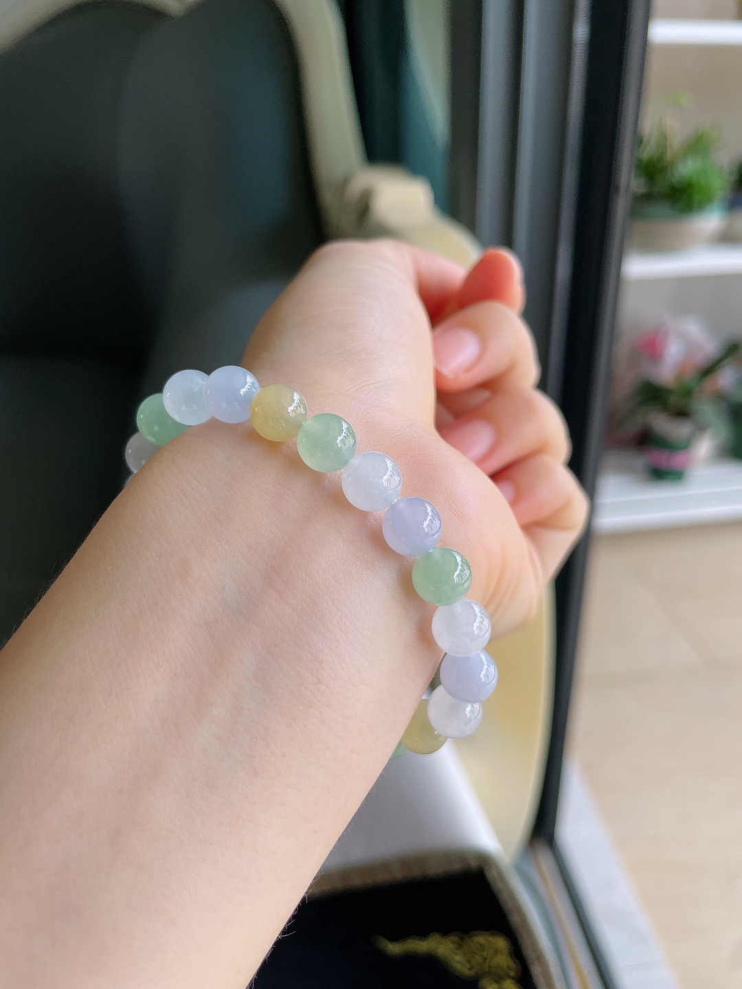️，缅甸天然翡翠A货，冰多宝手串，尺寸：8mm。【编4298】