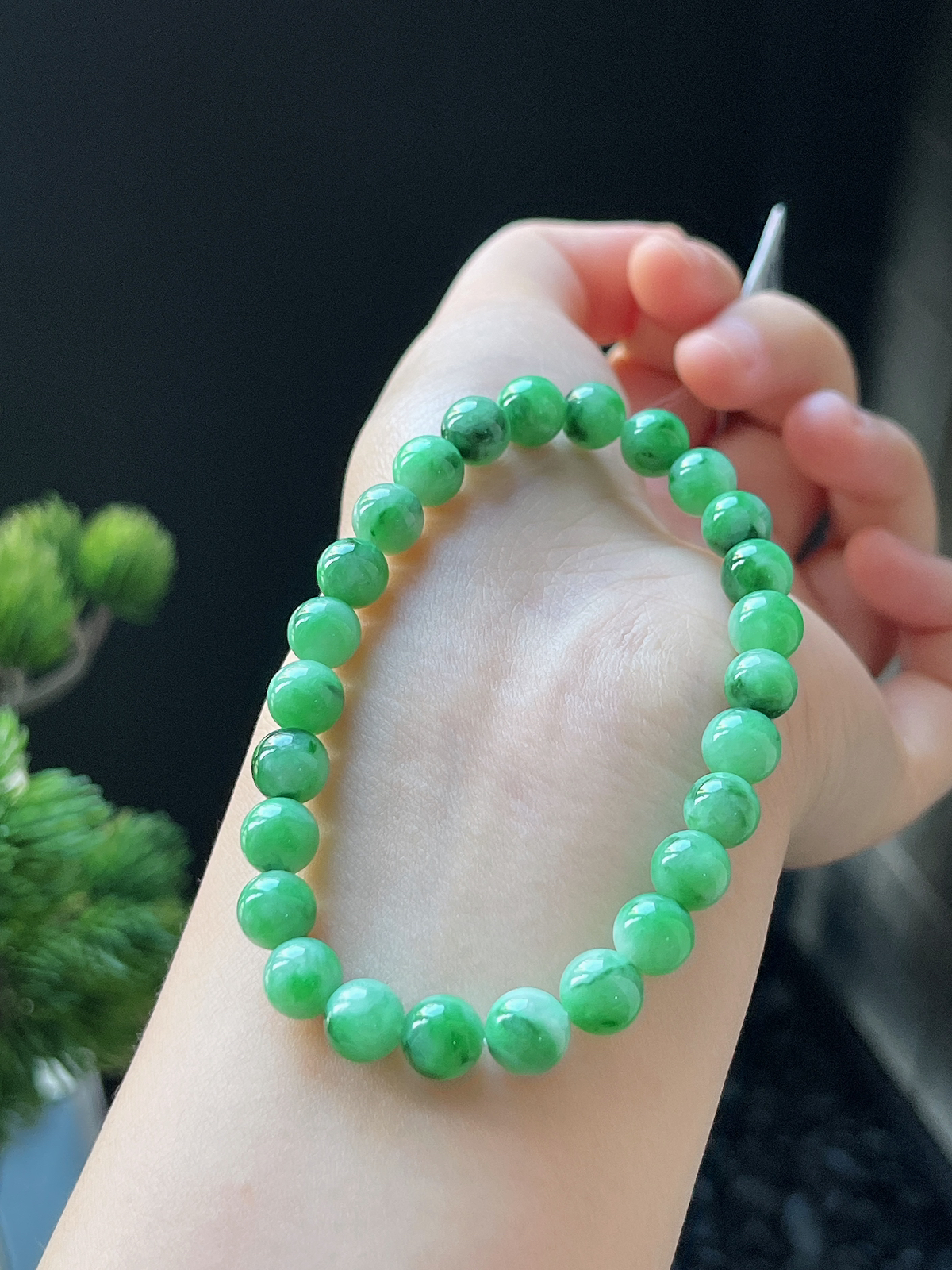 翡翠糯化种绿色手链