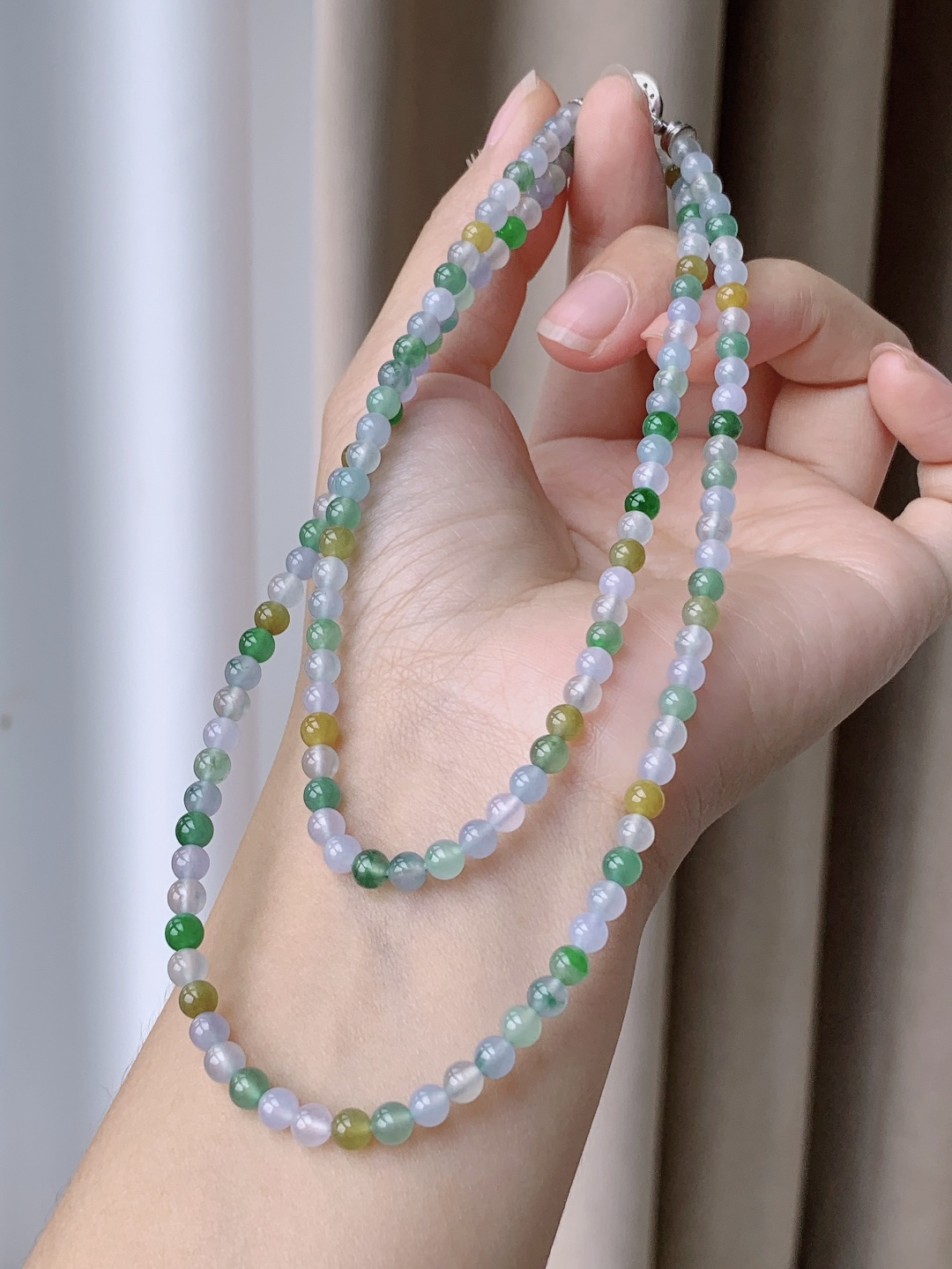 珠子冰多宝珠链圆珠珠子珠串长串,缅料 性比高 冰润,尺寸4.4mm 31cm,重量23克
