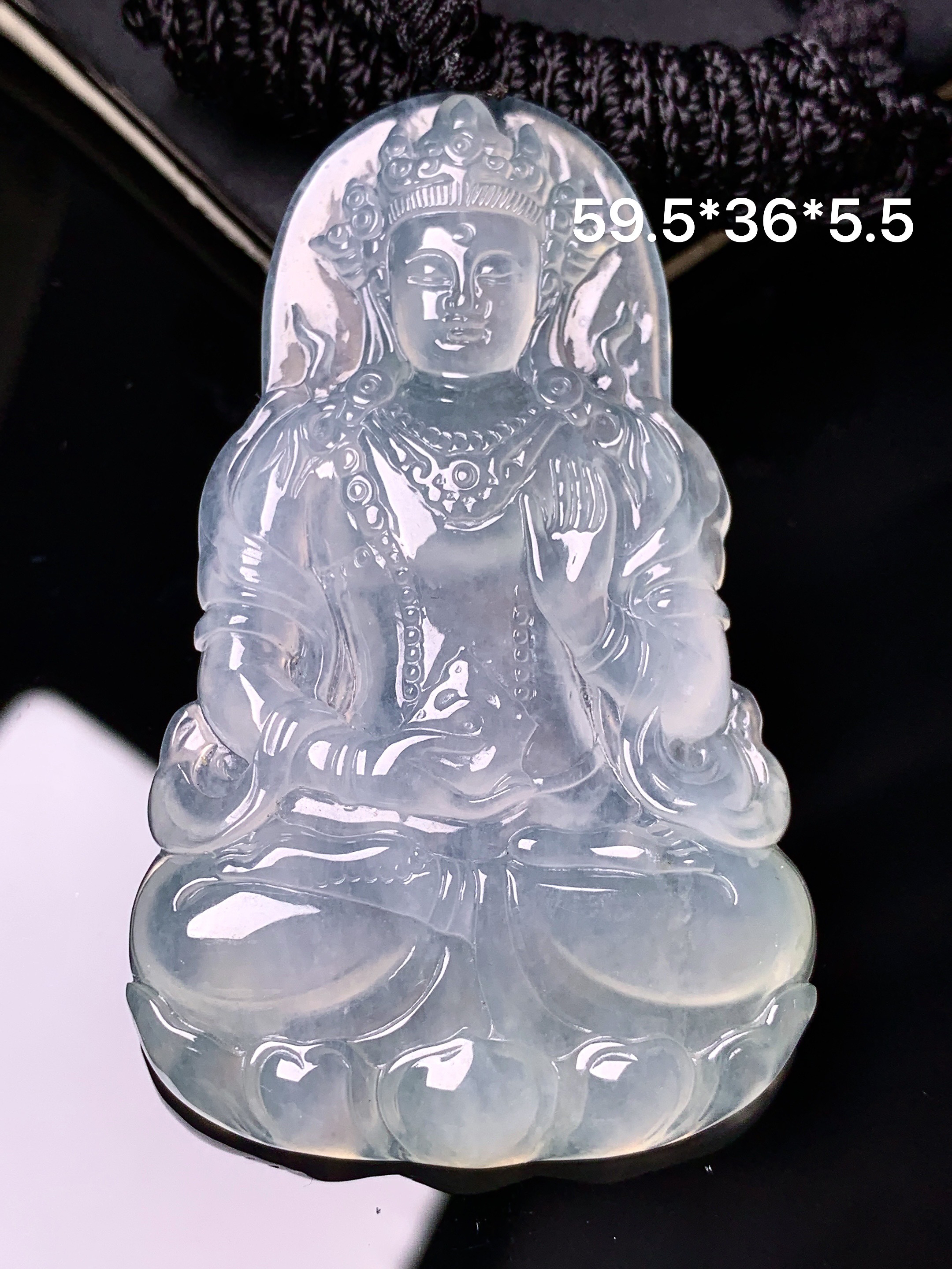 冰种度母观音菩萨吊坠 玉质细腻 色泽艳丽清新 水润亮眼 整体尺寸59.5*36*5.5 x3