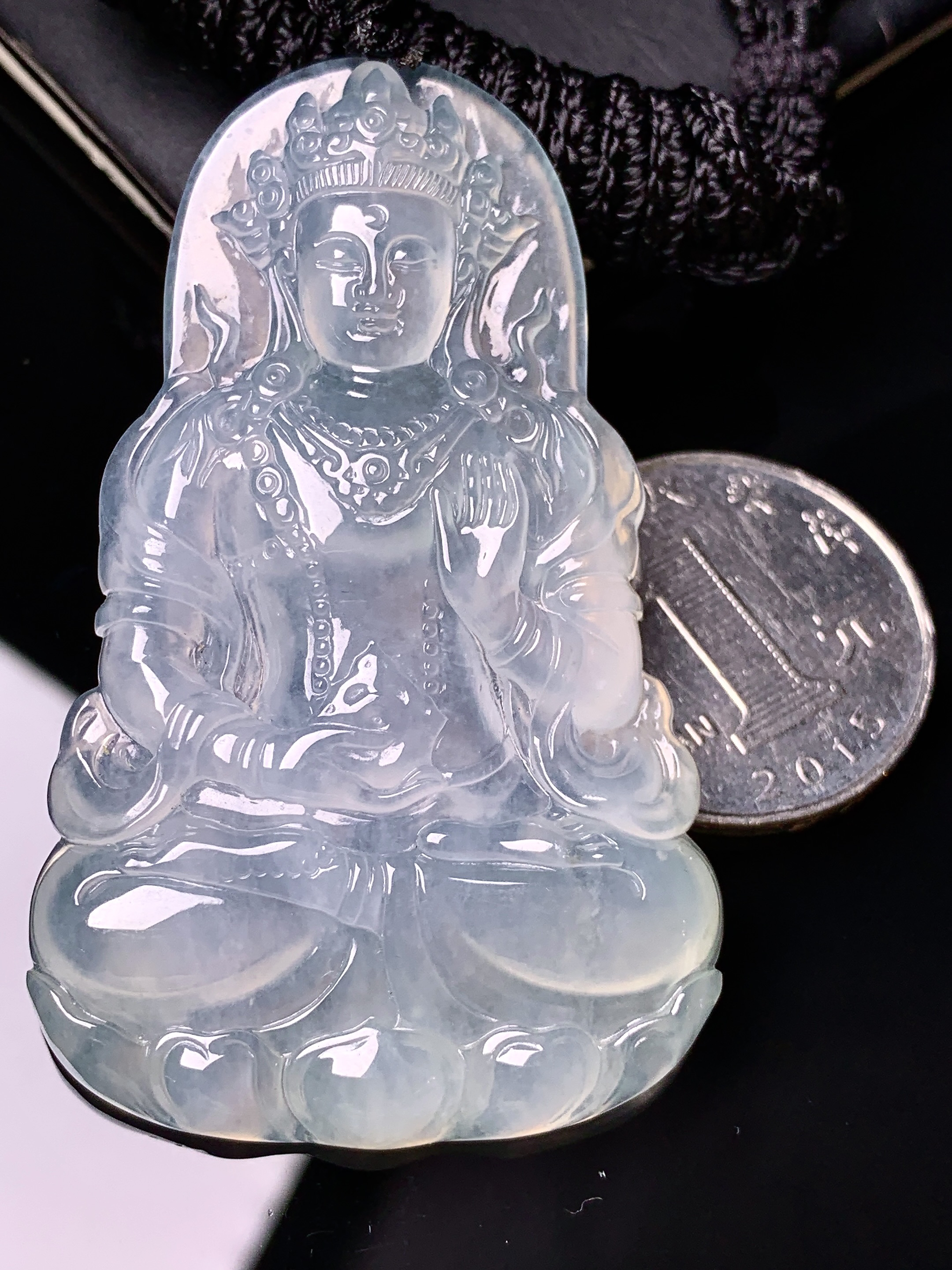 冰种度母观音菩萨吊坠 玉质细腻 色泽艳丽清新 水润亮眼 整体尺寸59.5*36*5.5 x3