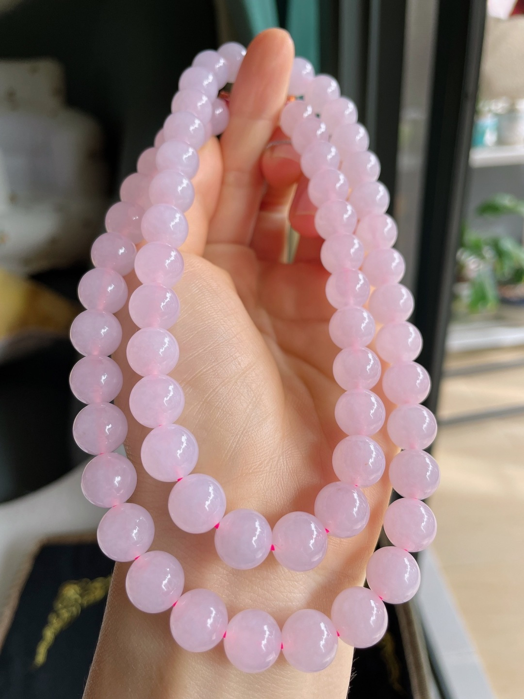 缅甸天然翡翠A货，冰种珠链，尺寸：9.8mm61颗。-2283