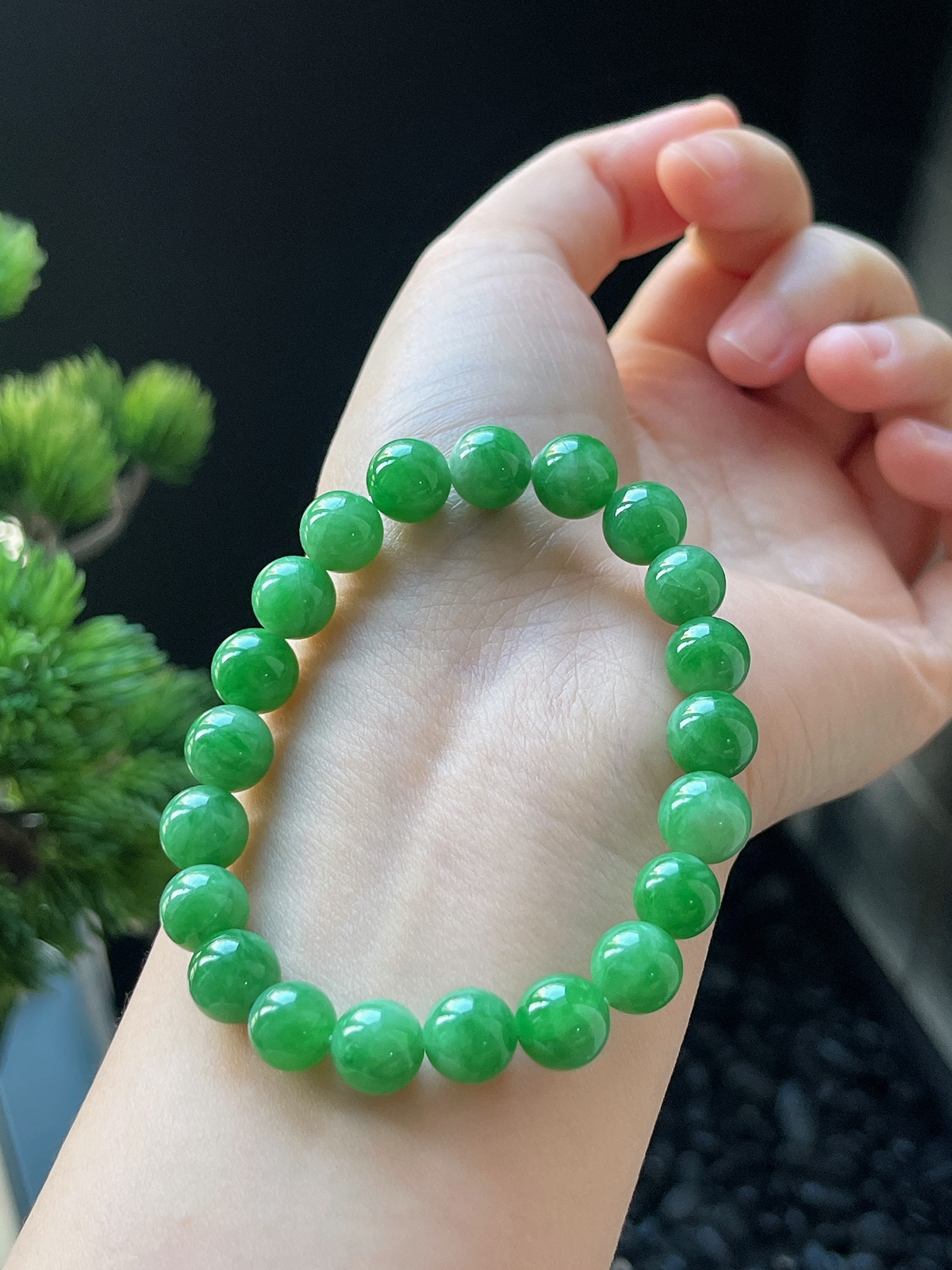 翡翠糯化种绿色手链