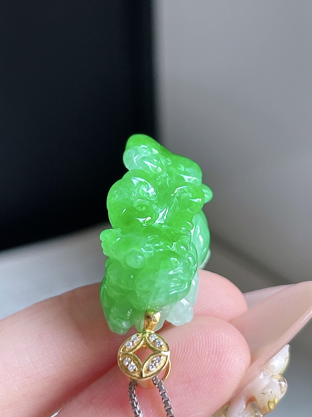 ️ 满色阳绿招财貔貅,无裂18k金镶嵌,裸石 26.3/12/20.1