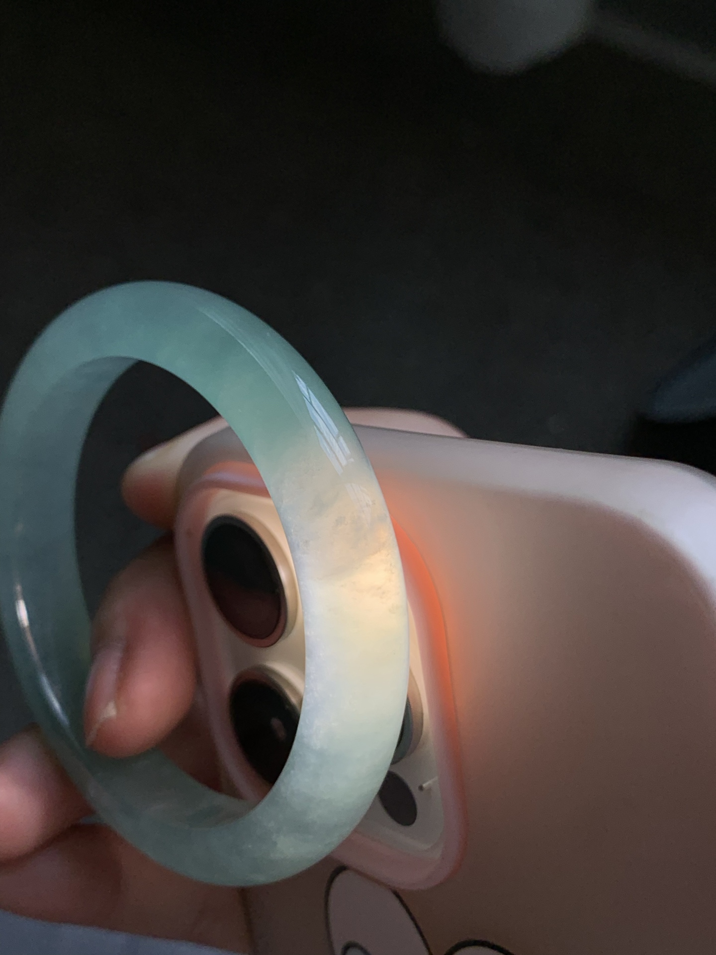 正圈49 50，圈口50.7/9.7/7.7，编码BA082321，描述冰绿，清透，水润，种老，细腻，打灯有棉线