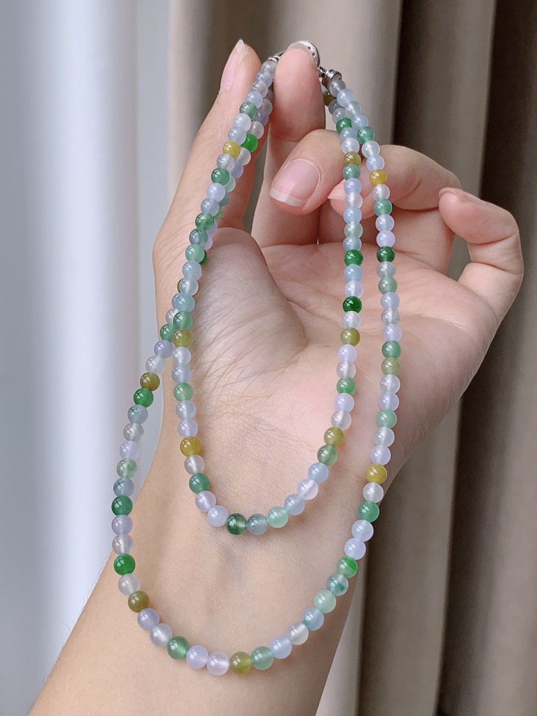 珠子冰多宝珠链圆珠珠子珠串长串,缅料 性比高 冰润,尺寸4.4mm 31cm,重量23克