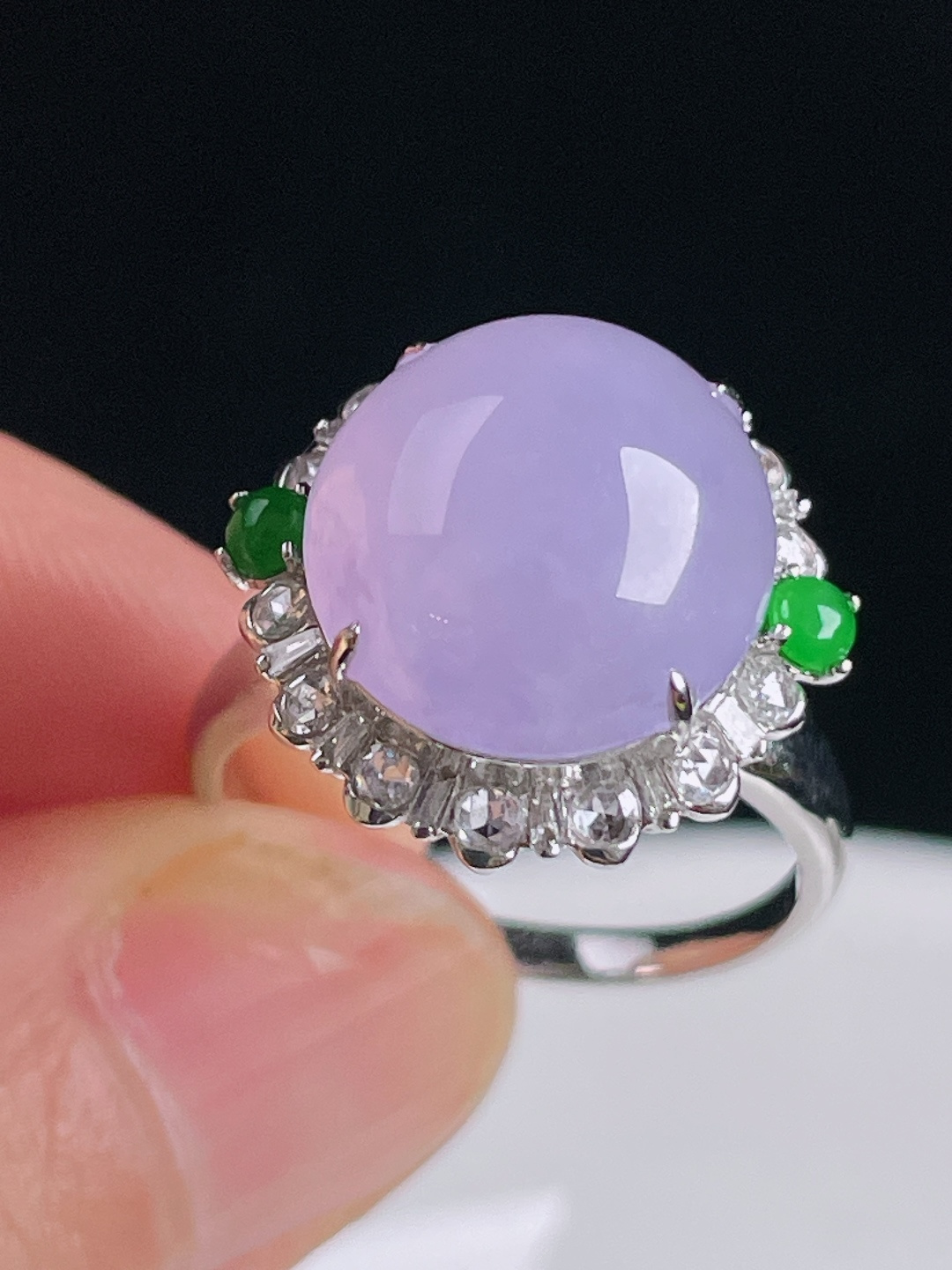 冰紫戒指，18k镶嵌，老种起光，细底通透，尺寸：裸石13.5/12.7/7mm0824