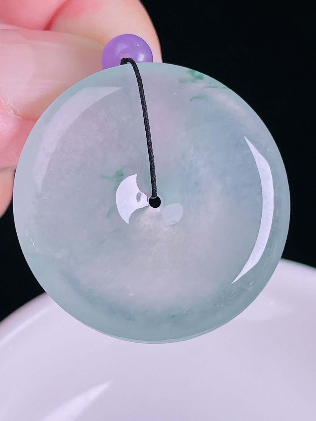 高冰平安扣，老种起光，细底通透，尺寸：33.5/6.3mm0824