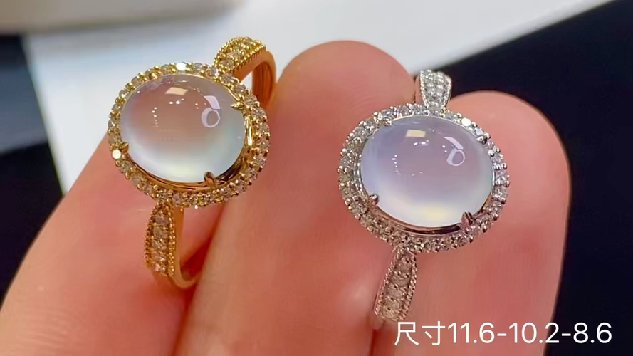 18k金+钻玻璃种蛋面耳钉，无裂，捡漏的来哦，11.6-10.2-8.6