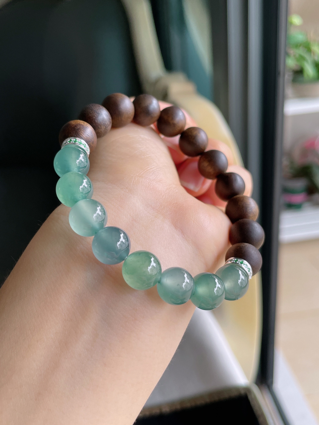 ️，天然翡翠A货，冰多宝搭配沉香木手串，尺寸：10mm。【编4376】