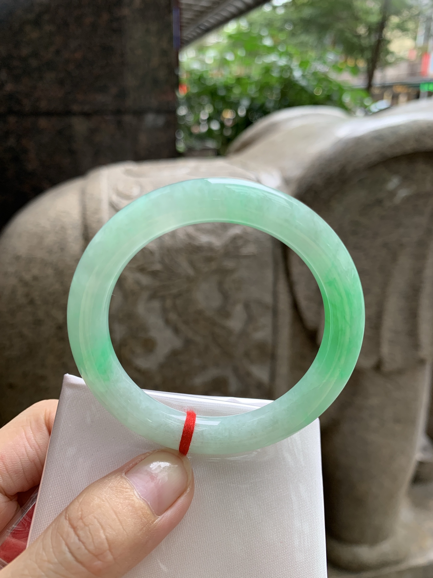 白底青圆条,打灯细纹，表皮微扣