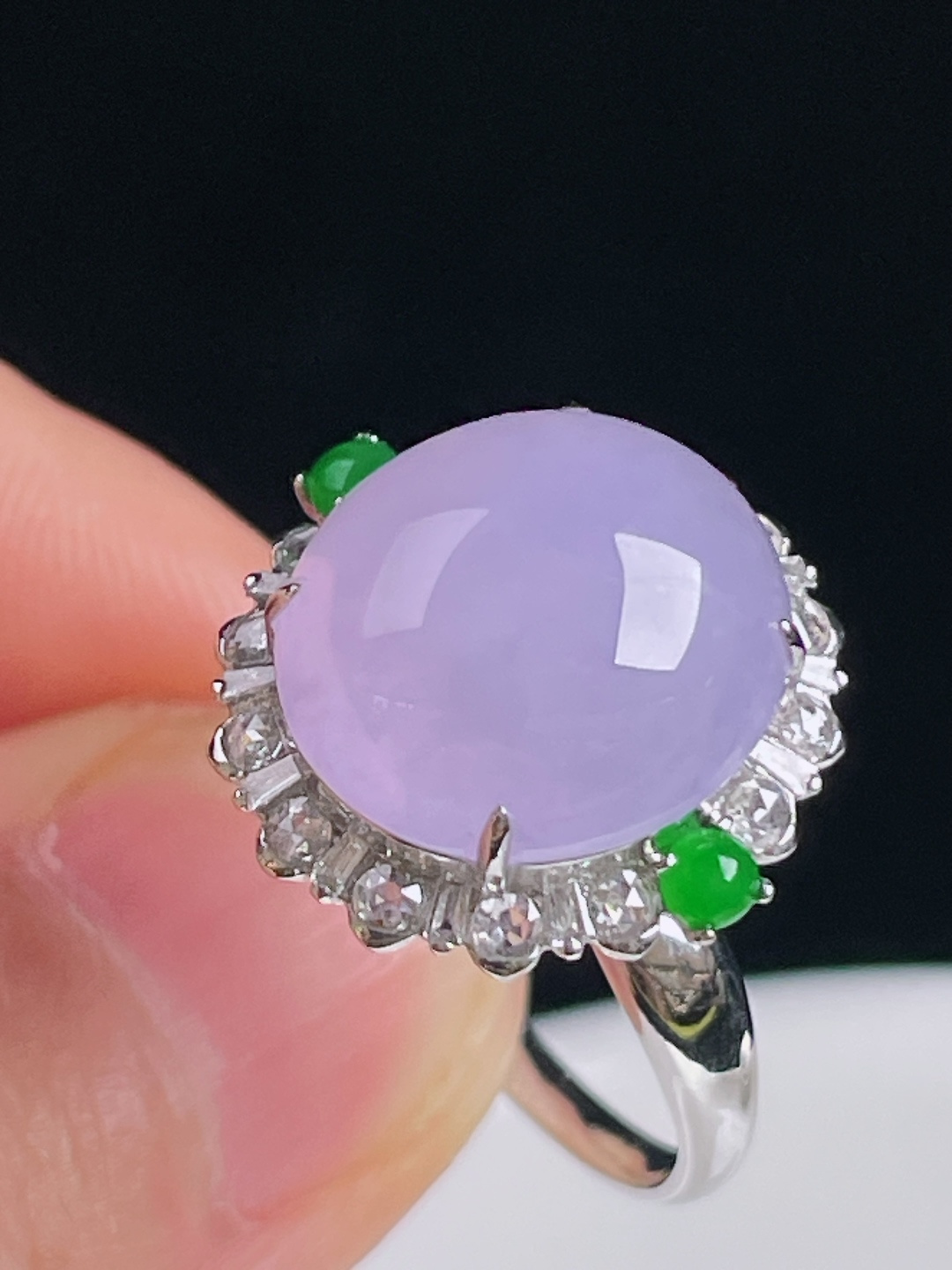 冰紫戒指，18k镶嵌，老种起光，细底通透，尺寸：裸石13.5/12.7/7mm0824