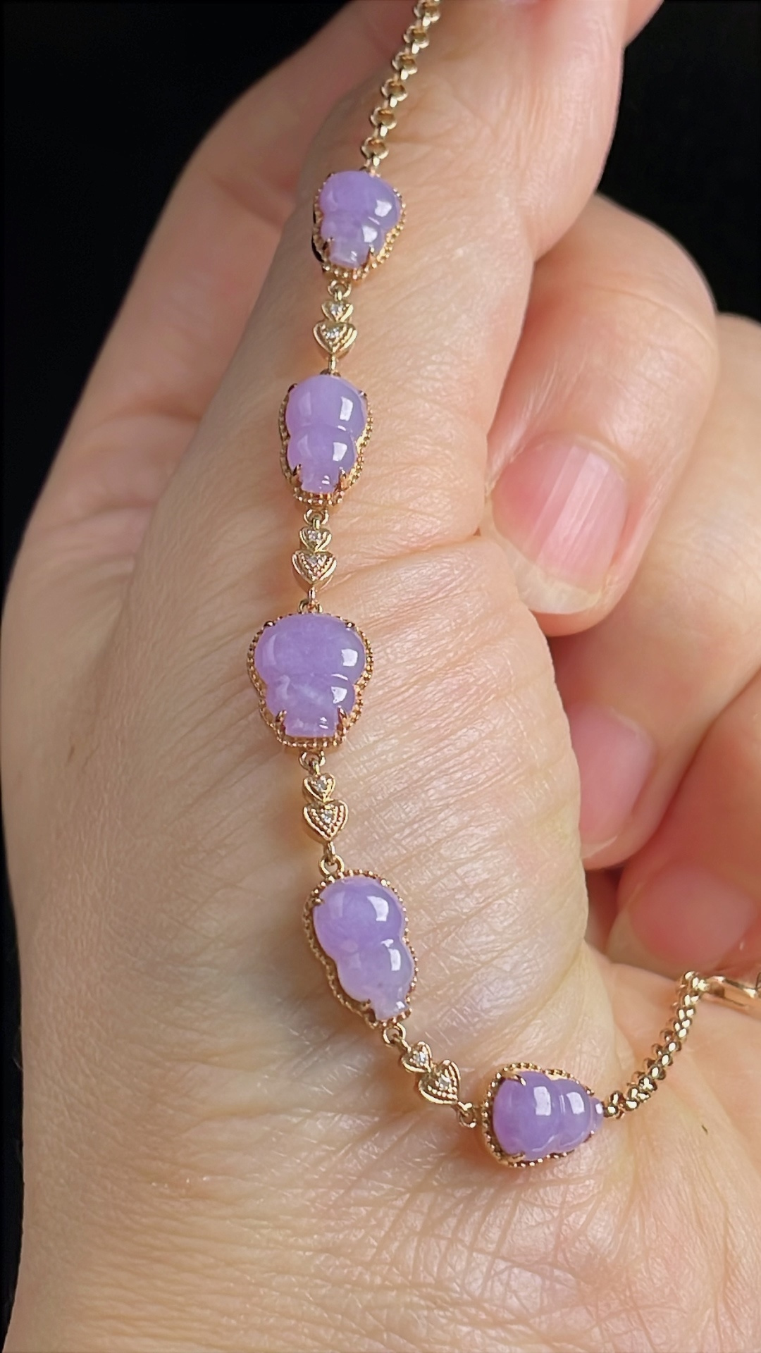 ️葫芦手链，18k镶嵌，老种起光，细底通透，尺寸：裸石10/8/3mm0824