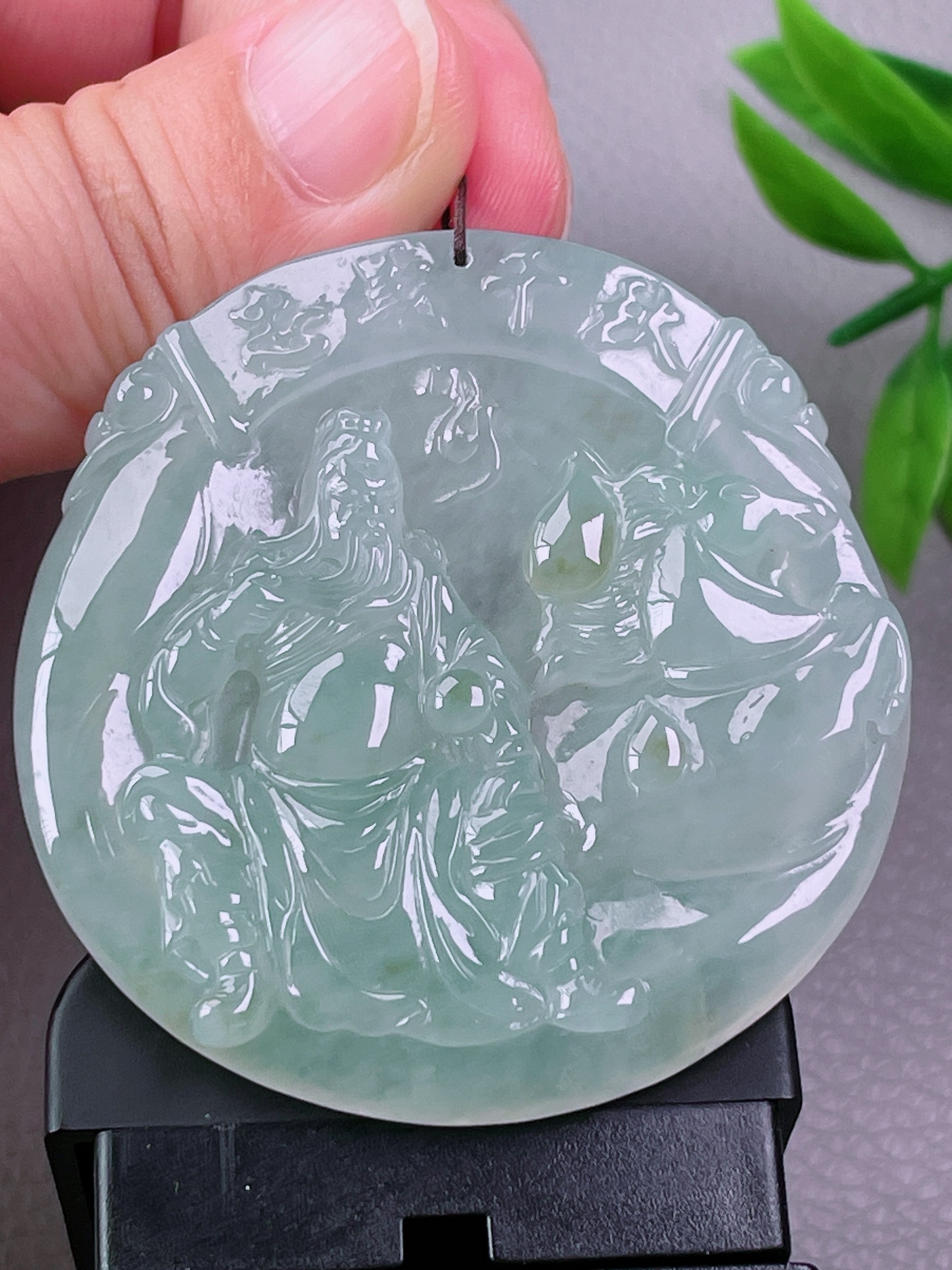 冰种武财神关公，无裂，洒金点辍，冰透水润，起荧光，尺寸：54-52-6
