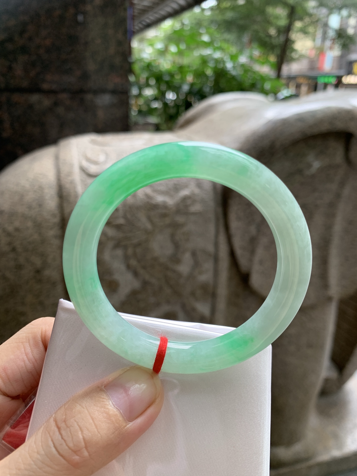 白底青圆条,打灯细纹，表皮微扣