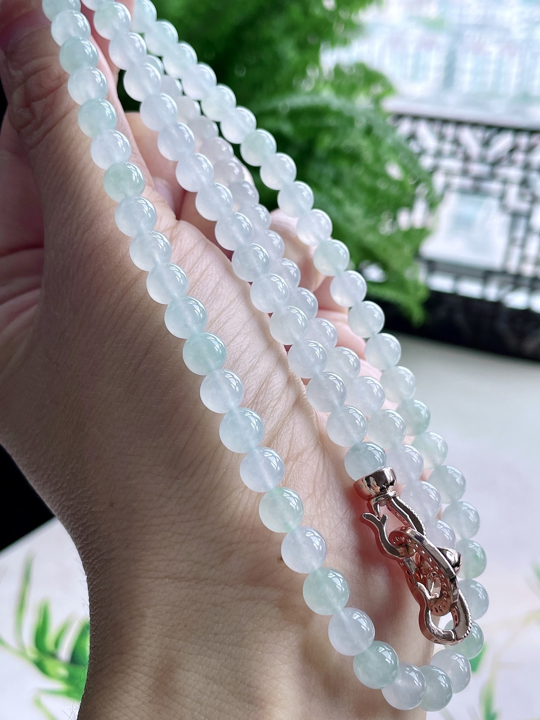冰晴水珠链圆珠珠子珠链,缅料 性比高,尺寸6.3mm，31cm,重量47克