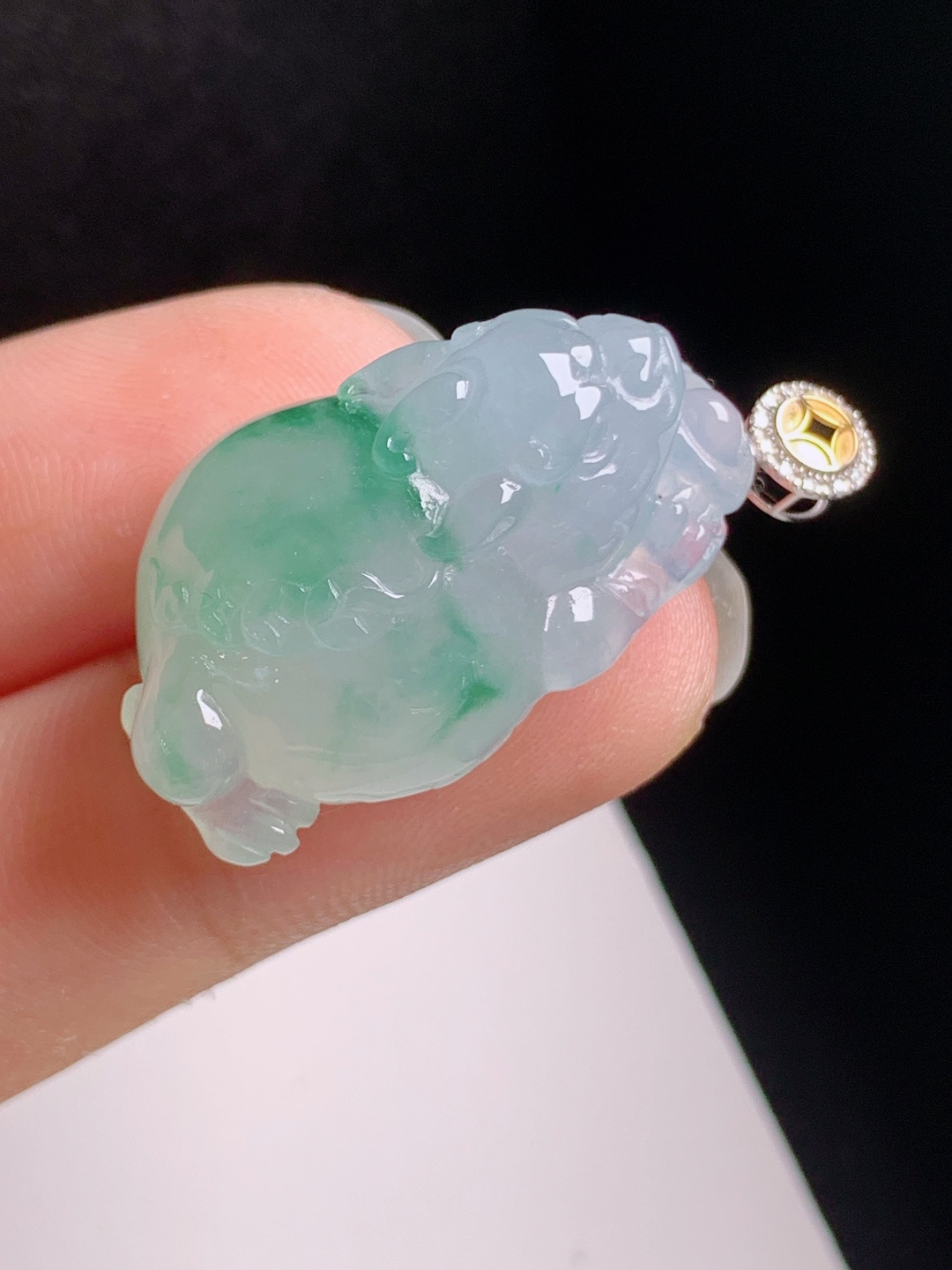 冰飘花貔貅吊坠，冰润水灵，立体精工，招财纳福，裸石27.2-17-12.133，080822