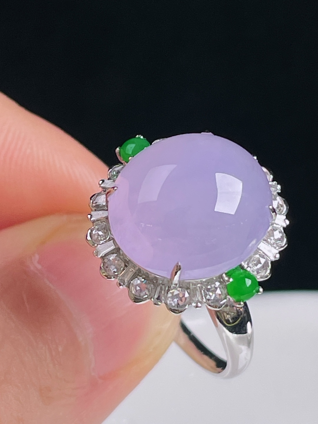 冰紫戒指，18k镶嵌，老种起光，细底通透，尺寸：裸石13.5/12.7/7mm0824
