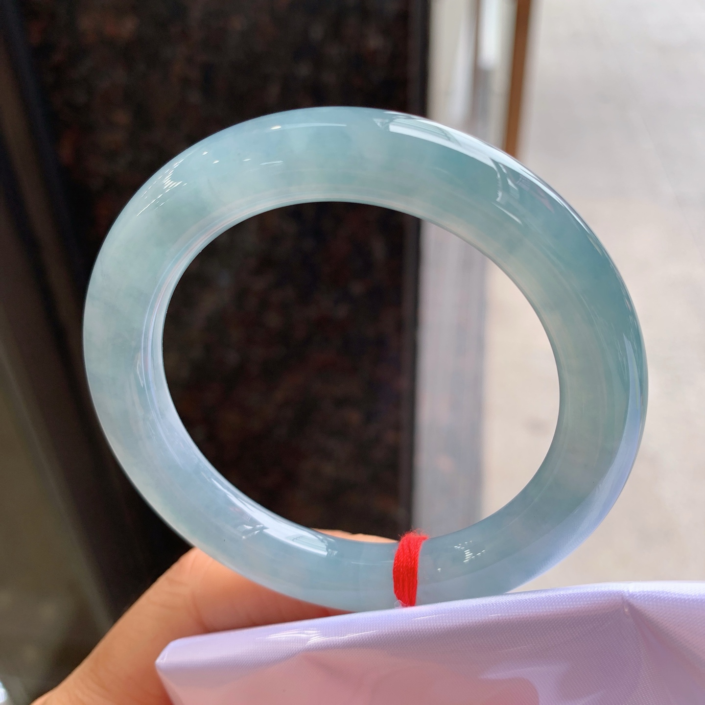 圆条蓝水飘花 有纹裂 尺寸：54/10.4 冰润