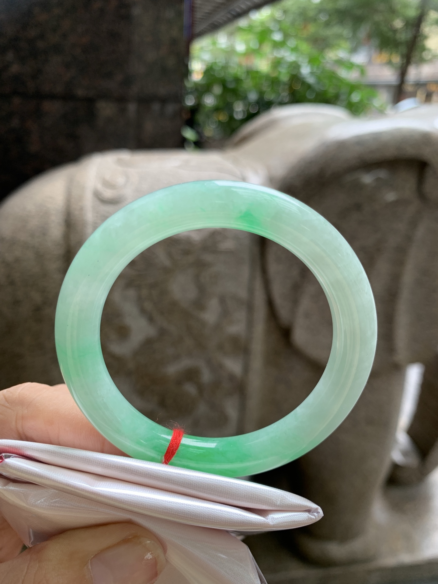 白底青圆条,打灯细纹，表皮微扣
