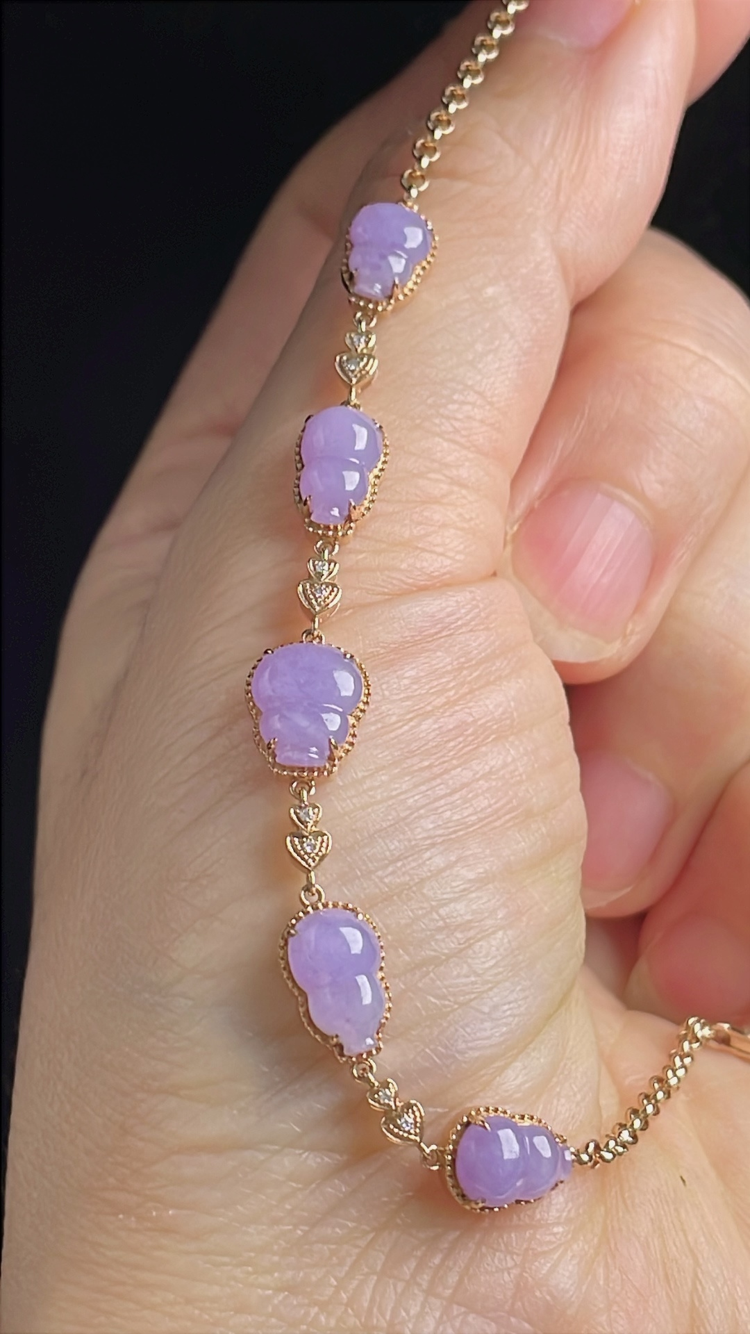 ️葫芦手链，18k镶嵌，老种起光，细底通透，尺寸：裸石10/8/3mm0824