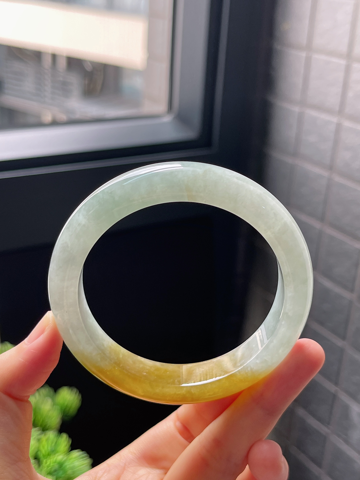 圈口57.8，冰糯种黄翡翡翠正圈手镯
