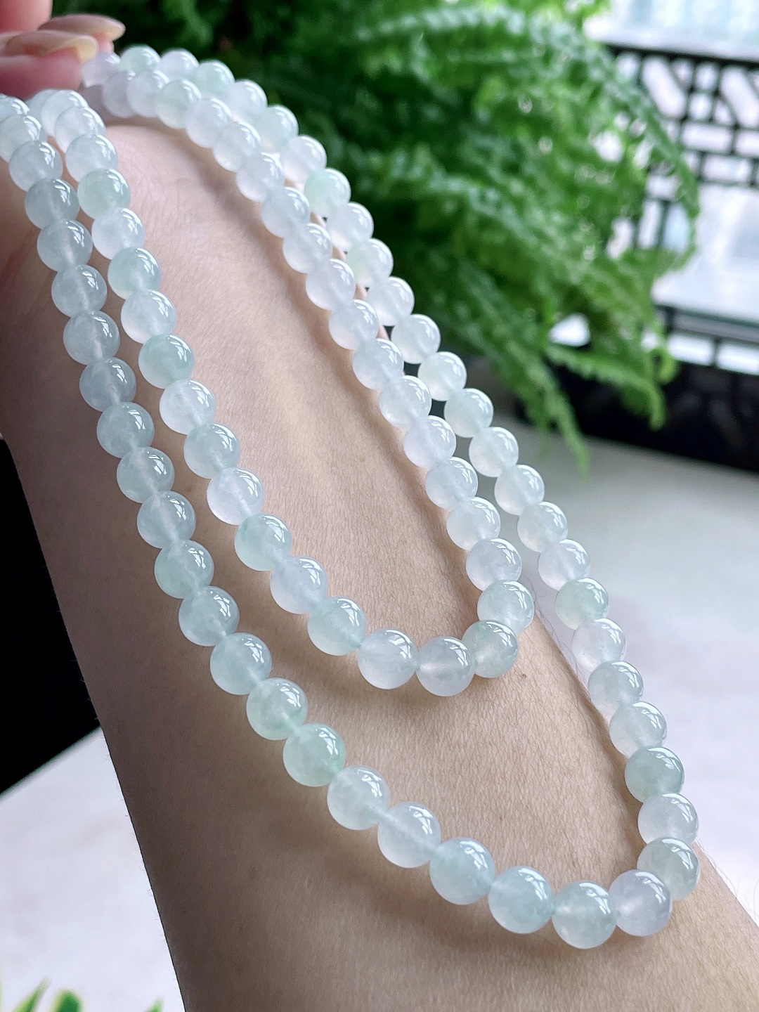 冰晴水珠链圆珠珠子珠链,缅料 性比高,尺寸6.3mm，31cm,重量47克
