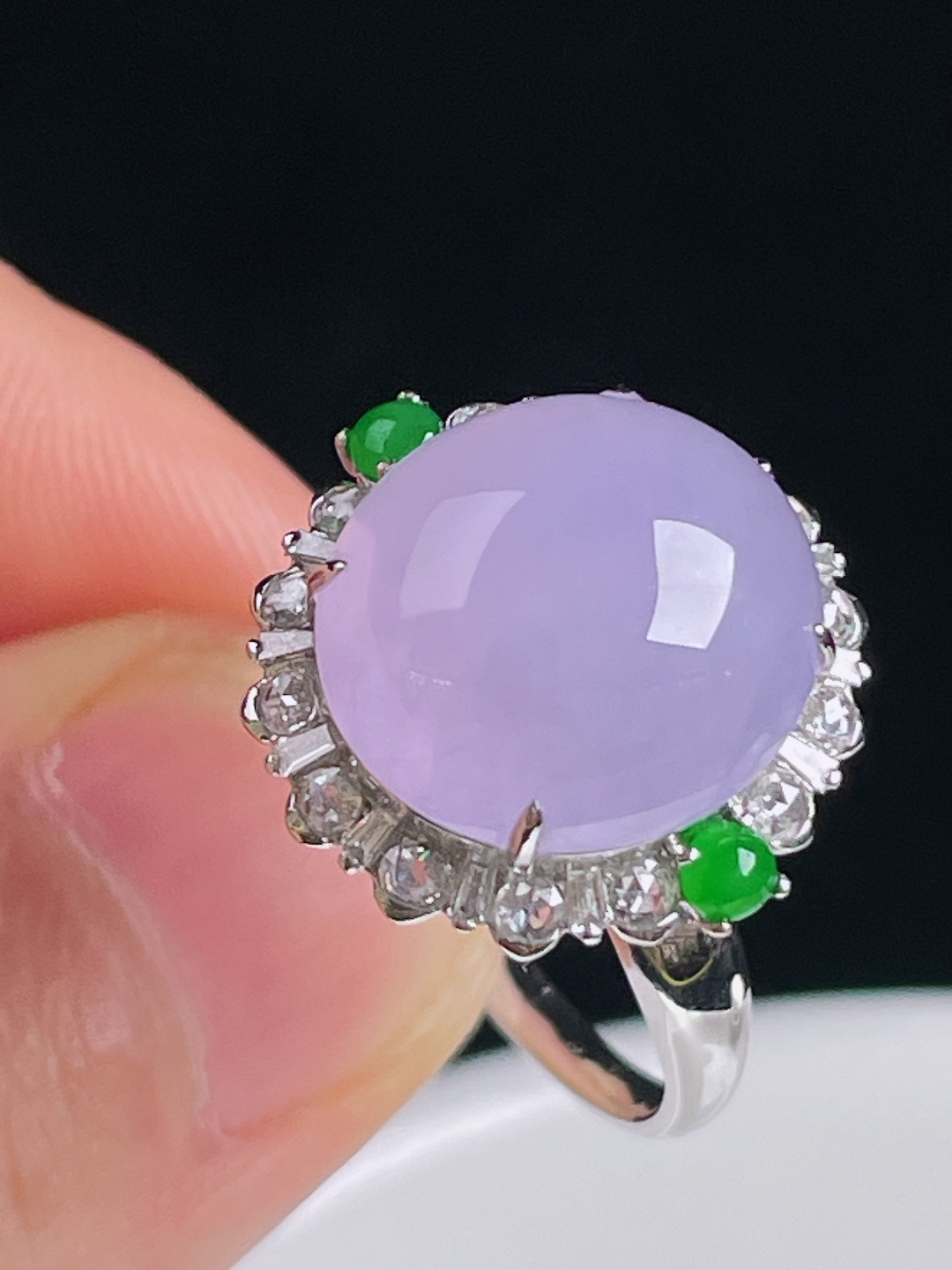 冰紫戒指，18k镶嵌，老种起光，细底通透，尺寸：裸石13.5/12.7/7mm0824