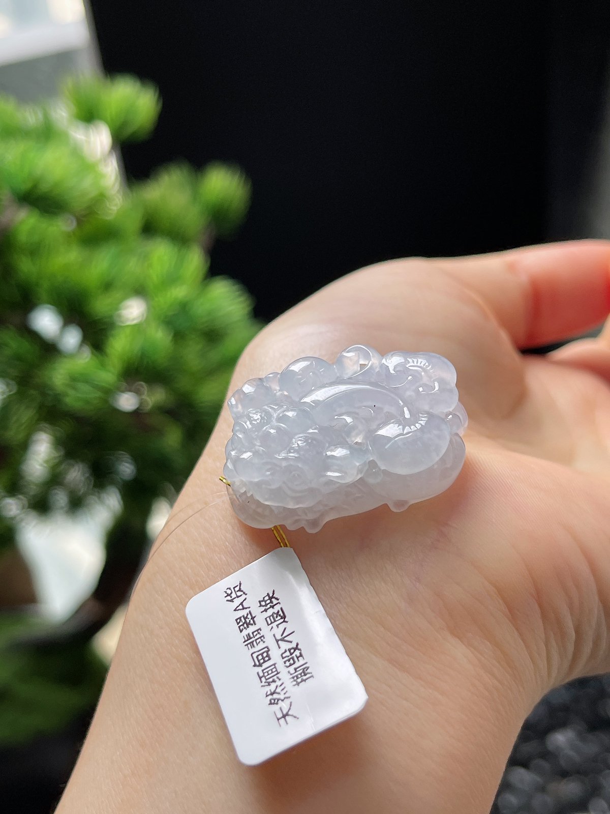 翡翠冰糯种白色貔貅吊坠