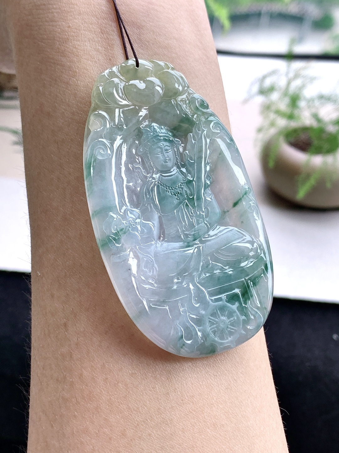 冰飘花虚空藏菩萨飘黄翡虚空藏菩萨牌吊坠,缅料 性比高,70.8-40.3-5.2,33克