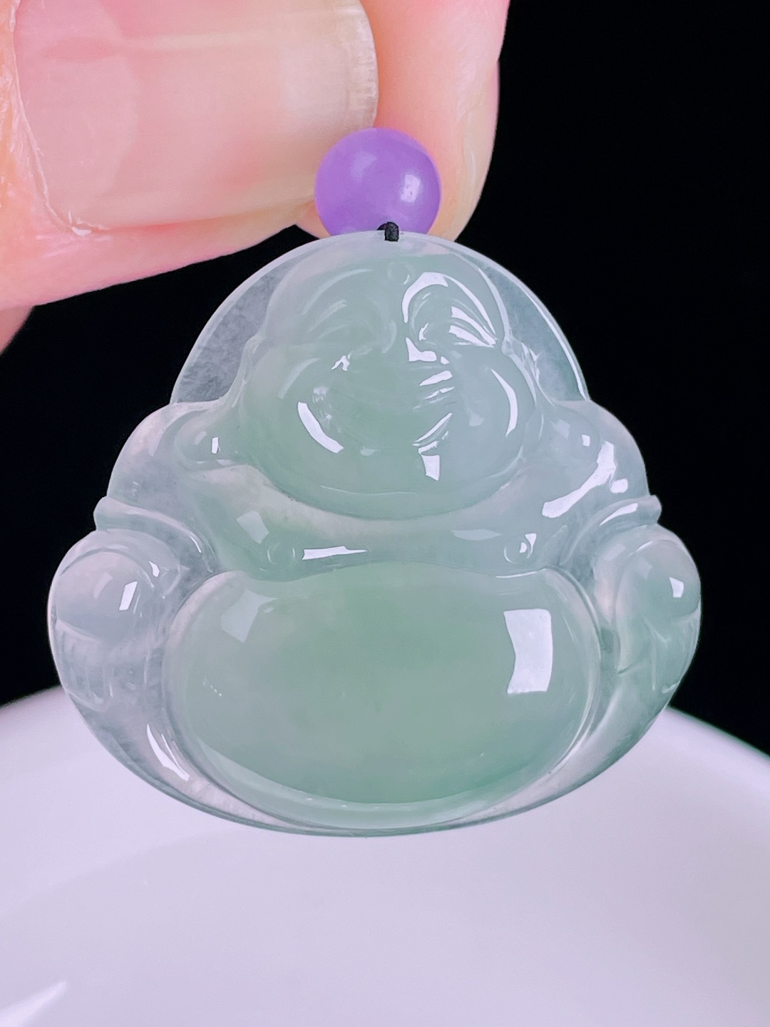 冰绿佛公，老种起光，细底通透，尺寸：30.2/33/6mm0824