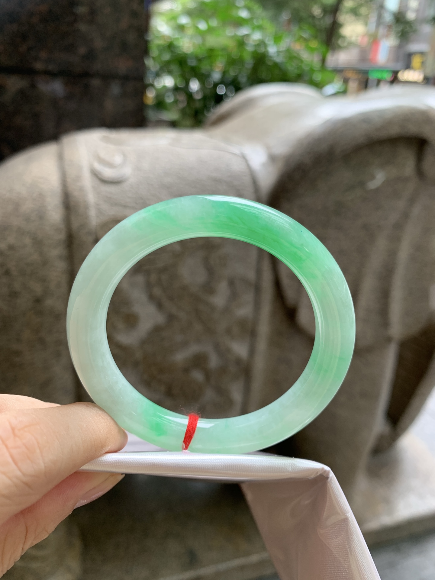 白底青圆条,打灯细纹，表皮微扣