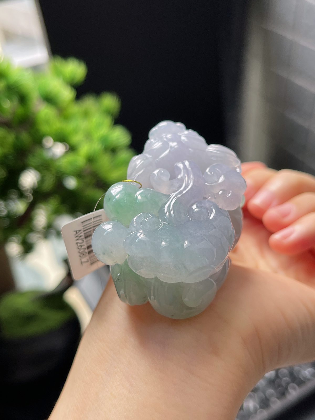 翡翠冰糯种春带彩飘绿貔貅吊坠