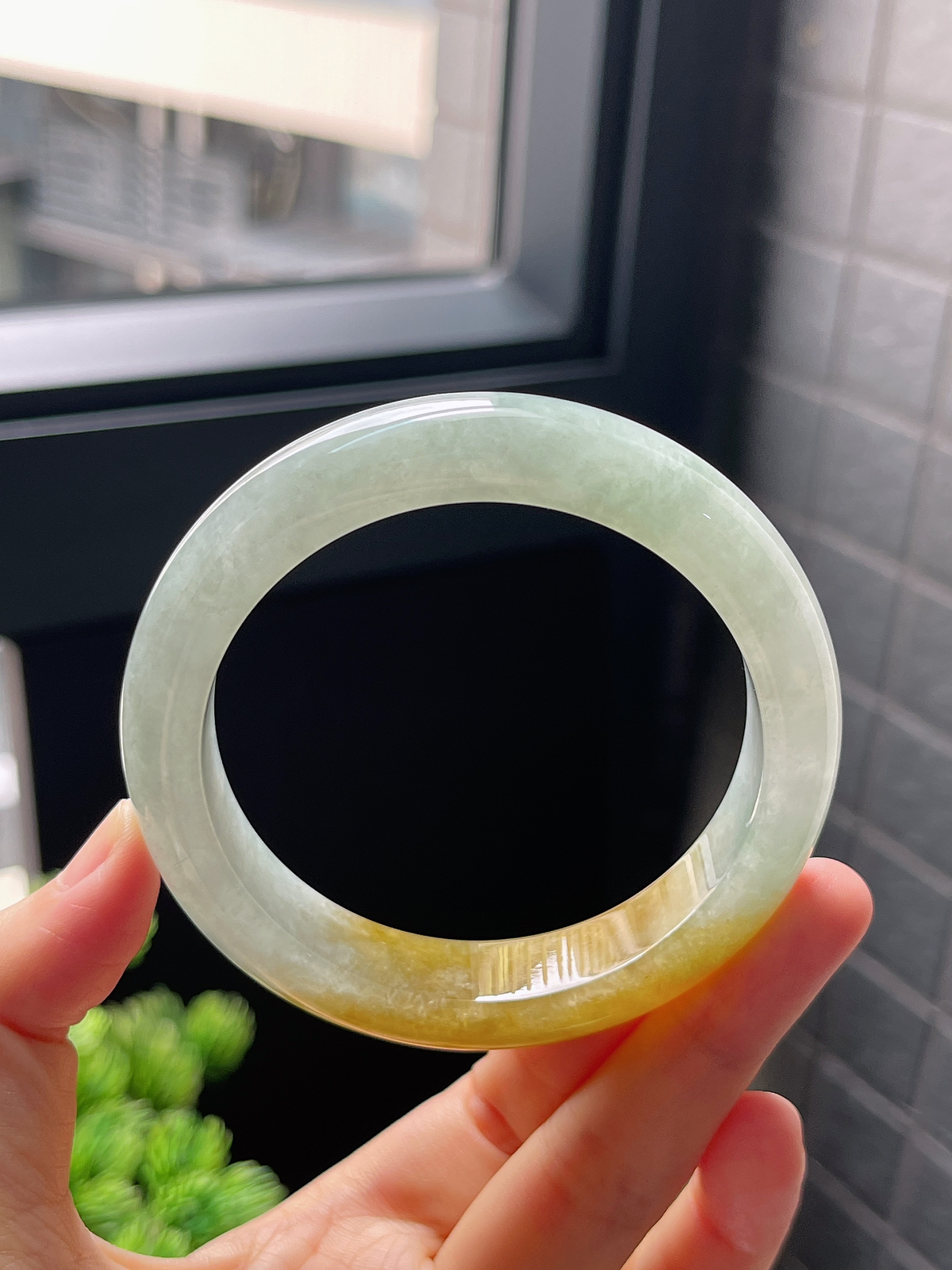 圈口57.8，冰糯种黄翡翡翠正圈手镯