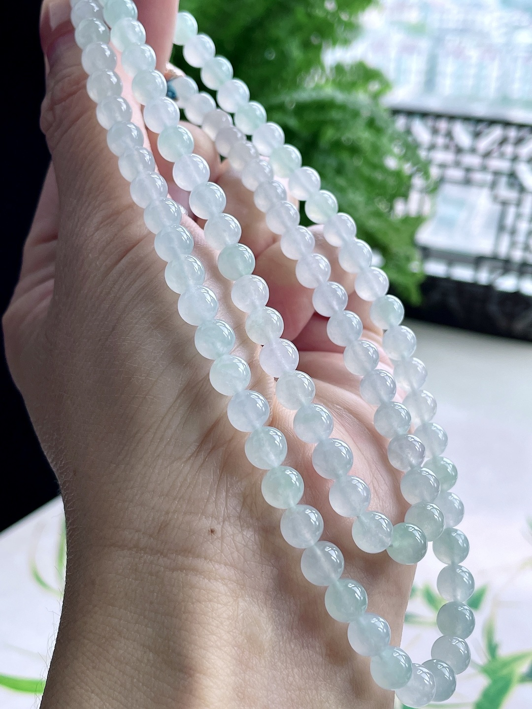冰晴水珠链圆珠珠子珠链,缅料 性比高,尺寸6.3mm，31cm,重量47克