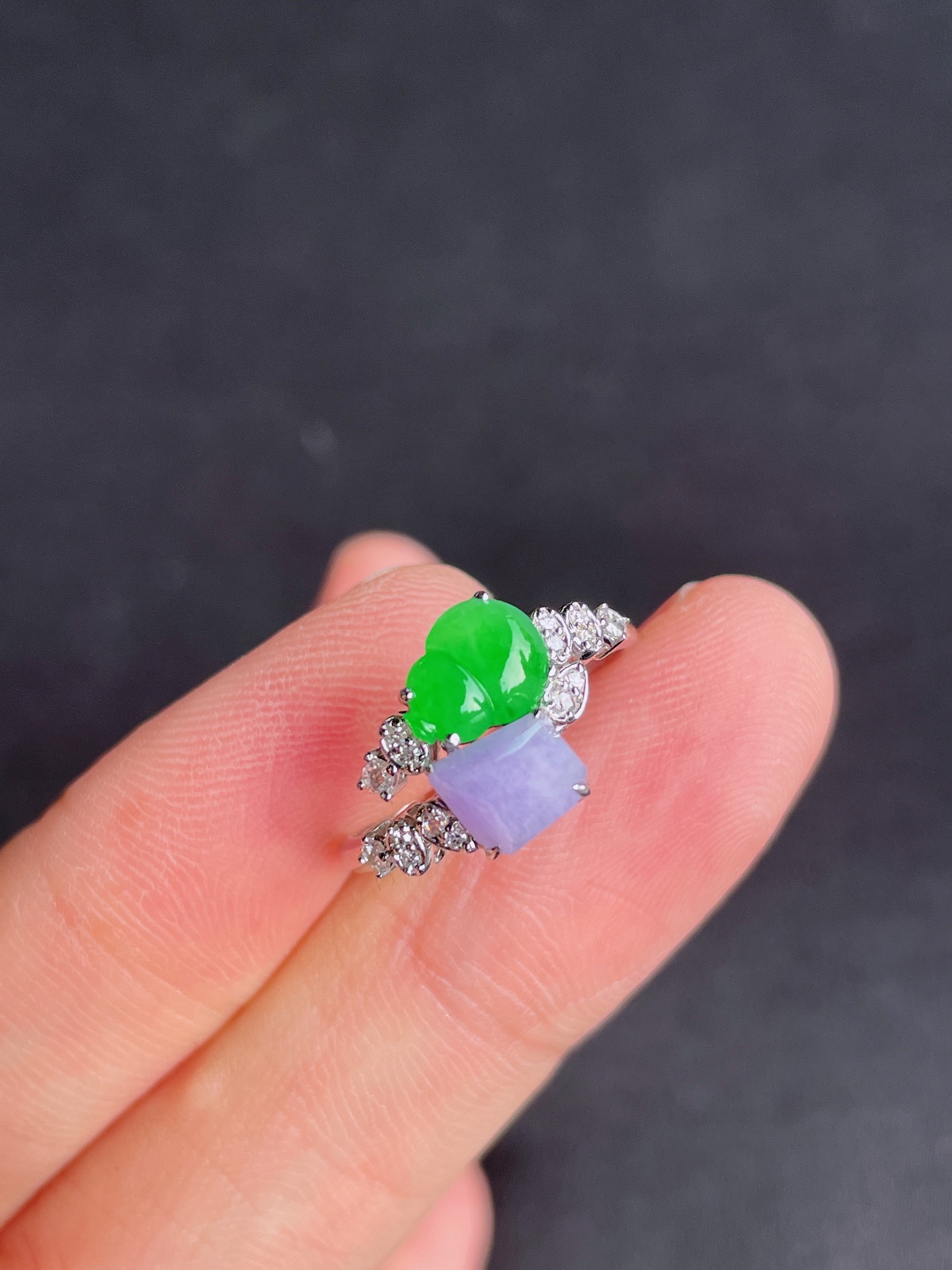 高冰绿葫芦戒指，晶莹剔透，新颖时尚，无裂，7.5-6-3