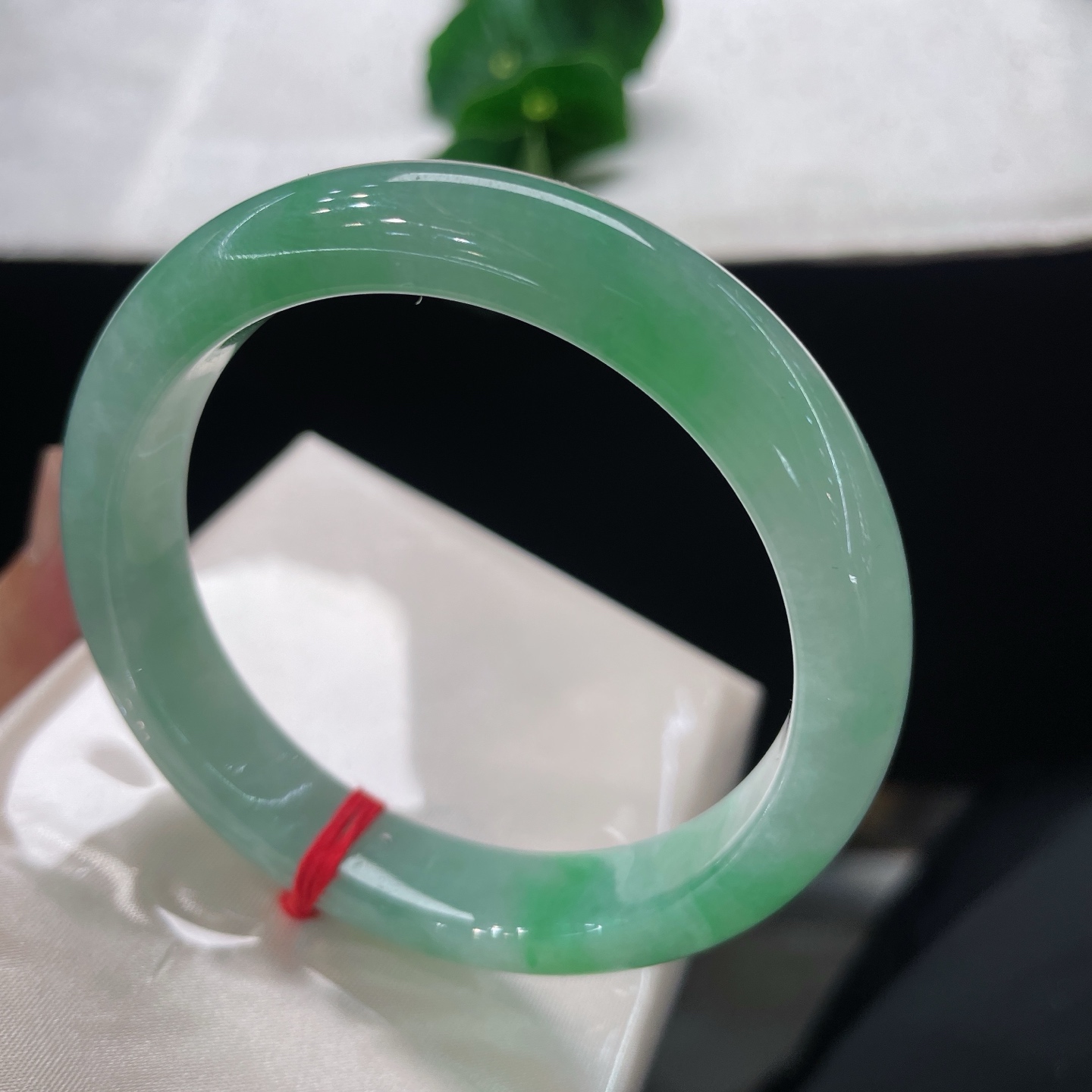 翡翠手镯 圈口59.4/12.2/8.6，晴底飘绿正圈，59/69可戴，翠染玉肌，温润随行，微棉纹