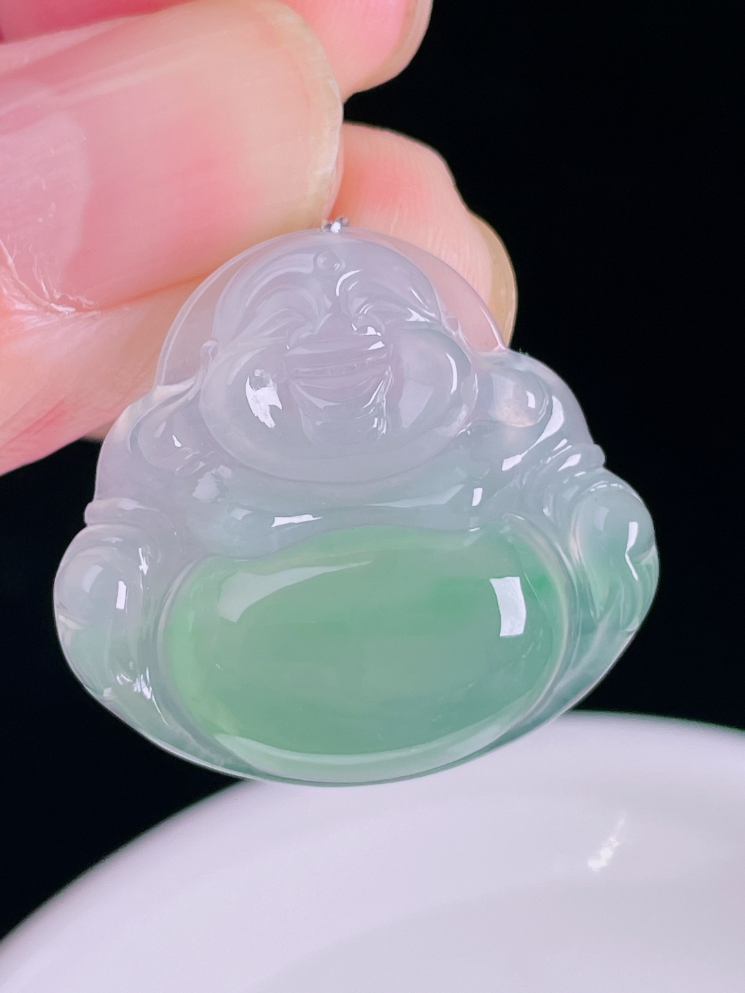 冰绿佛公，老种起光，细底通透，尺寸：26.2/28/6.4mm