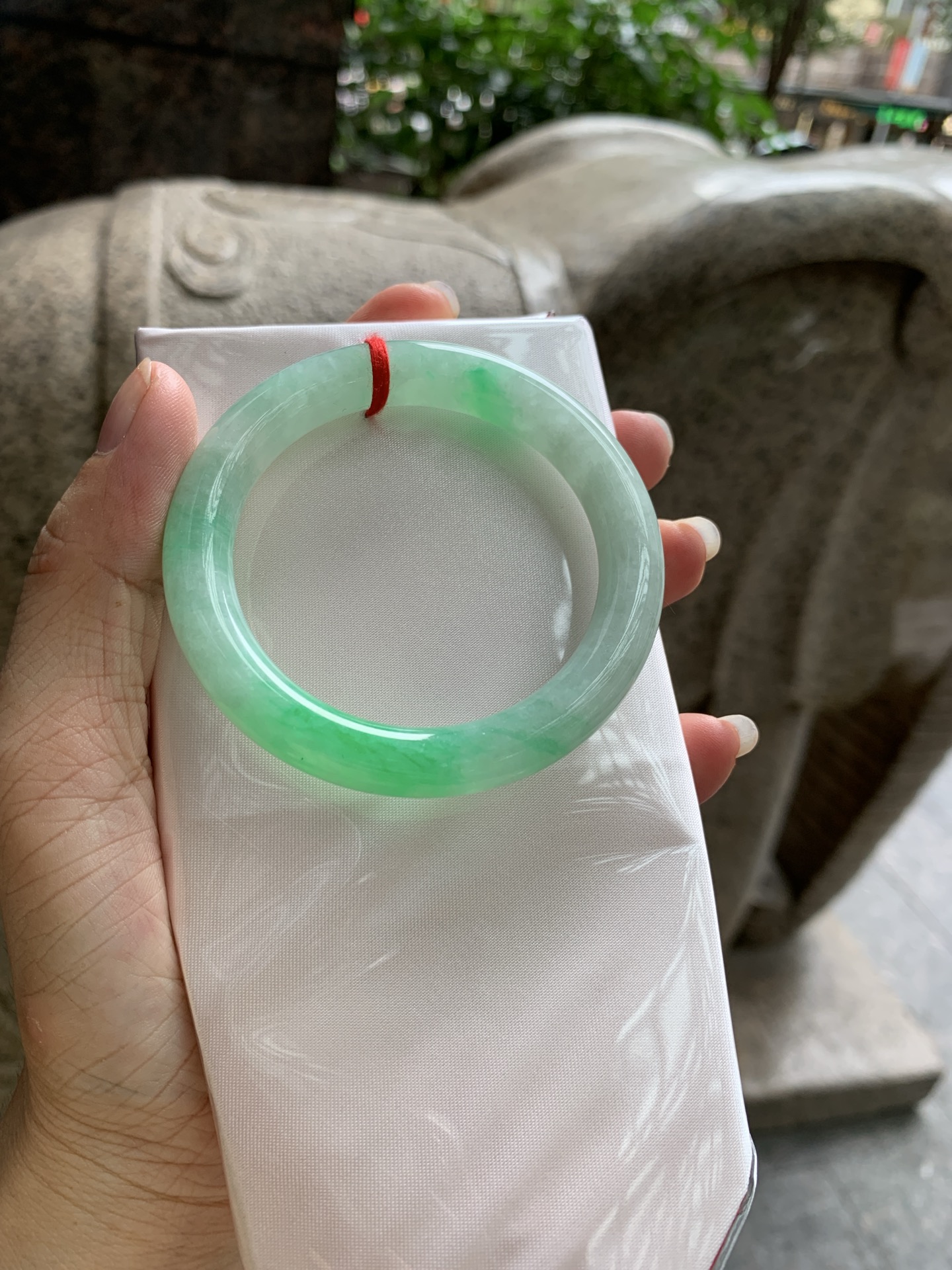 白底青圆条,打灯细纹，表皮微扣